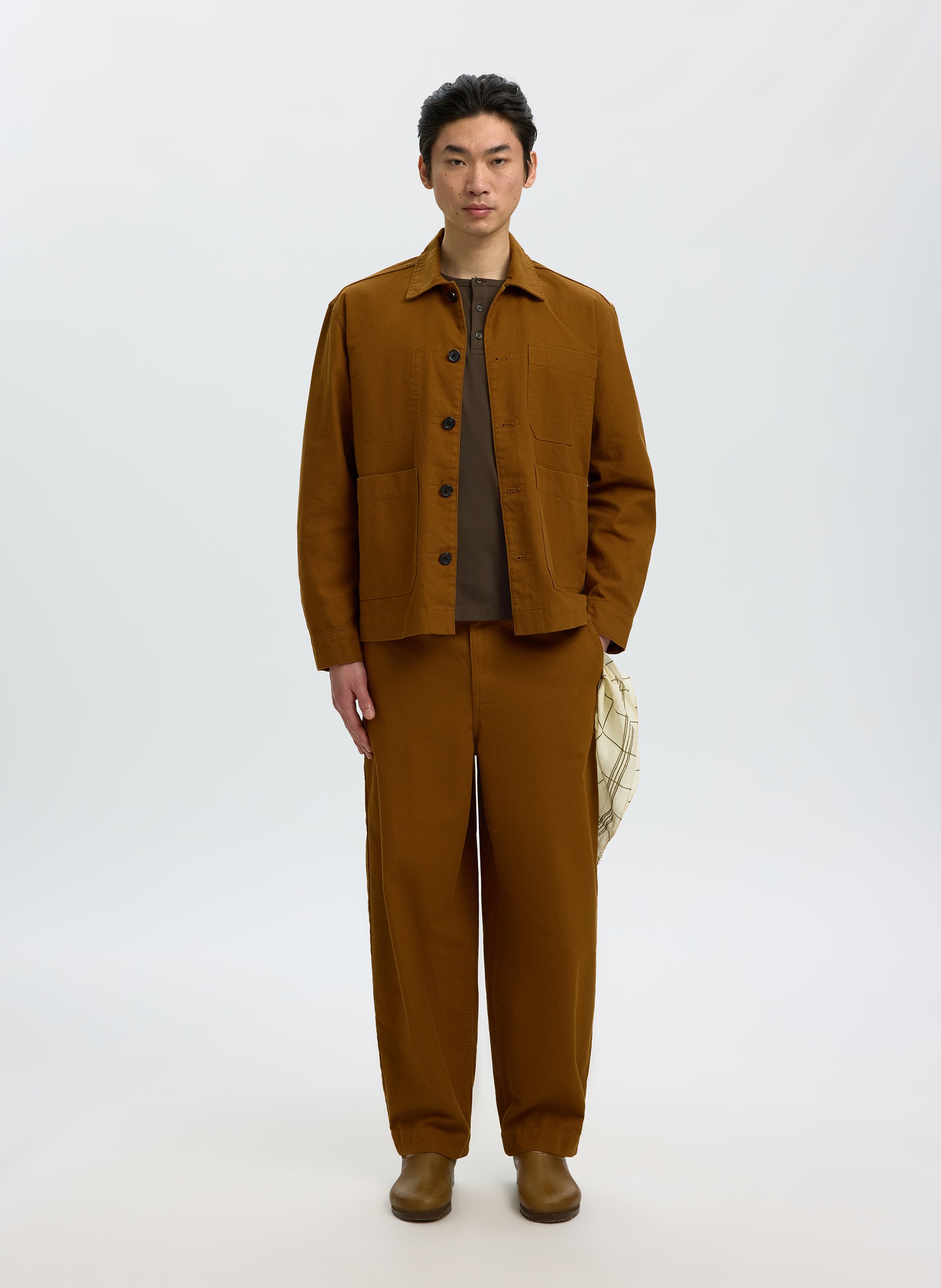 Tee-shirt col rond boutonné uni SELECTED Marron