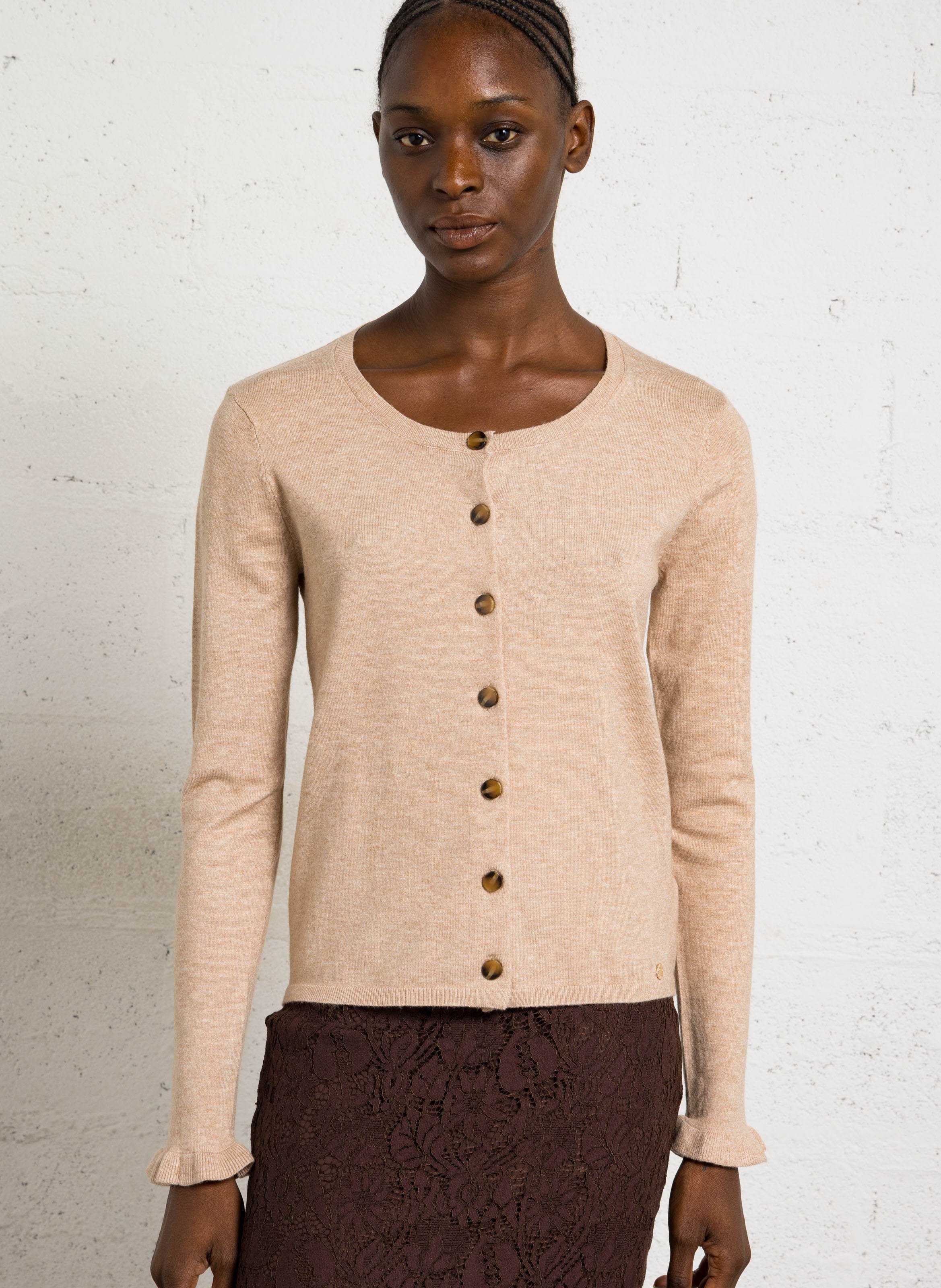 Straight cotton-blend sweater with round neck LA PETITE ETOILE Beige
