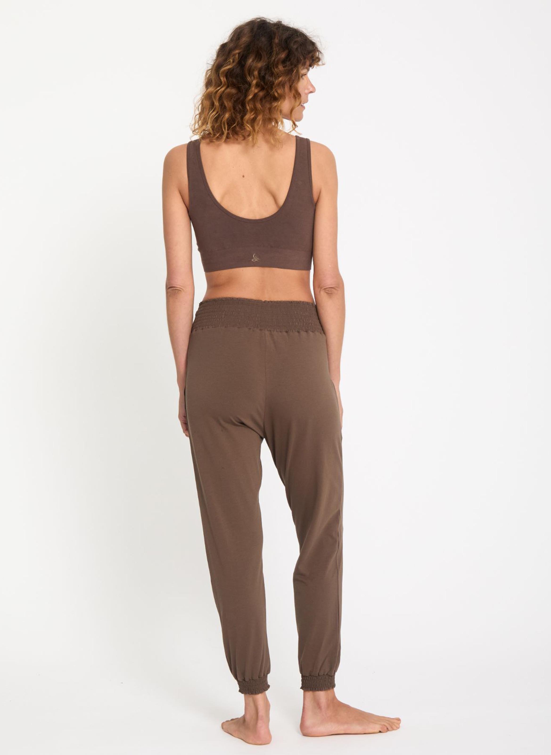 High-rise straight-leg cotton-blend pants YOGA SEARCHER Brown