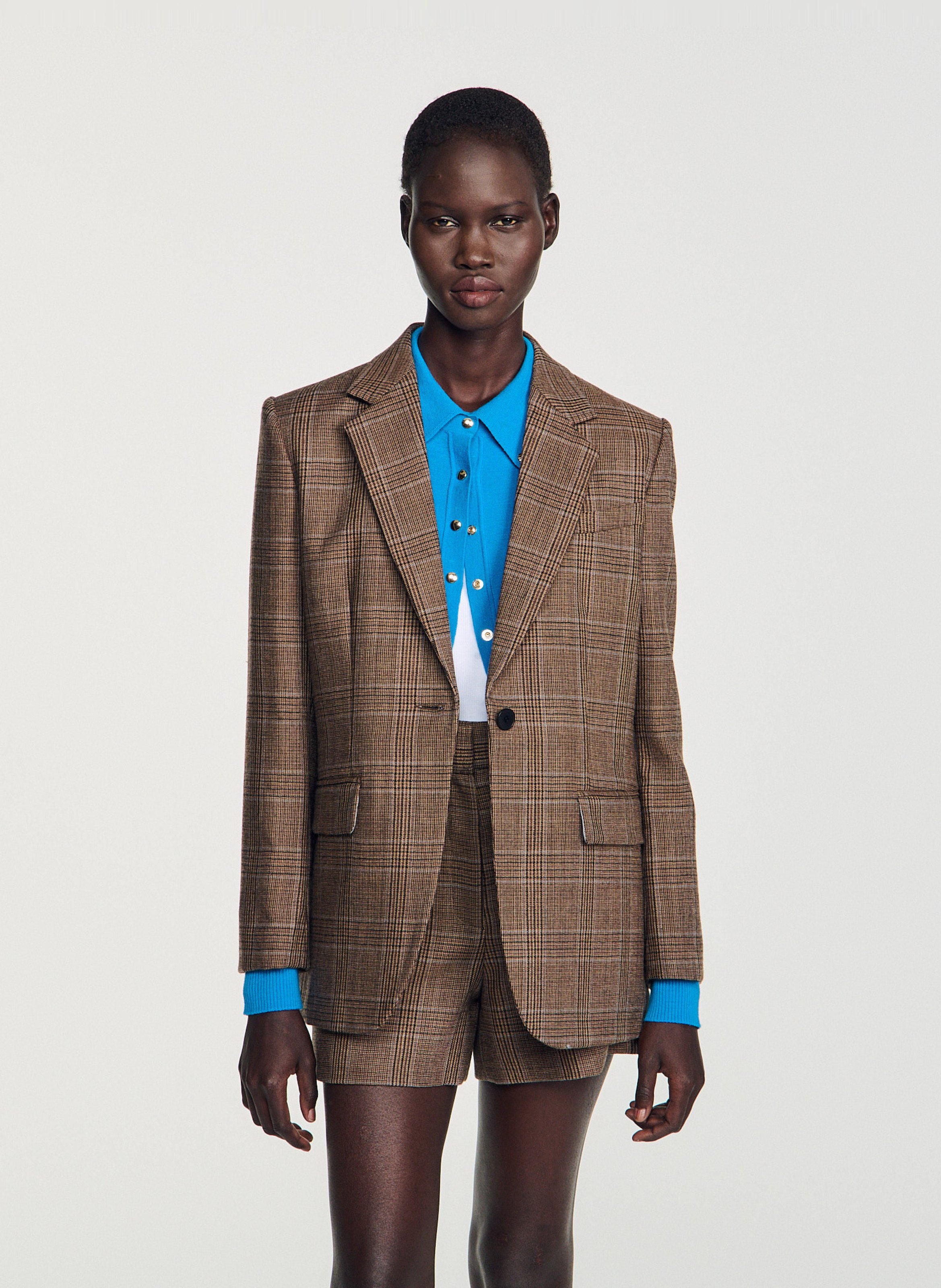 Getailleerd geruit wollen colbert SANDRO Beige