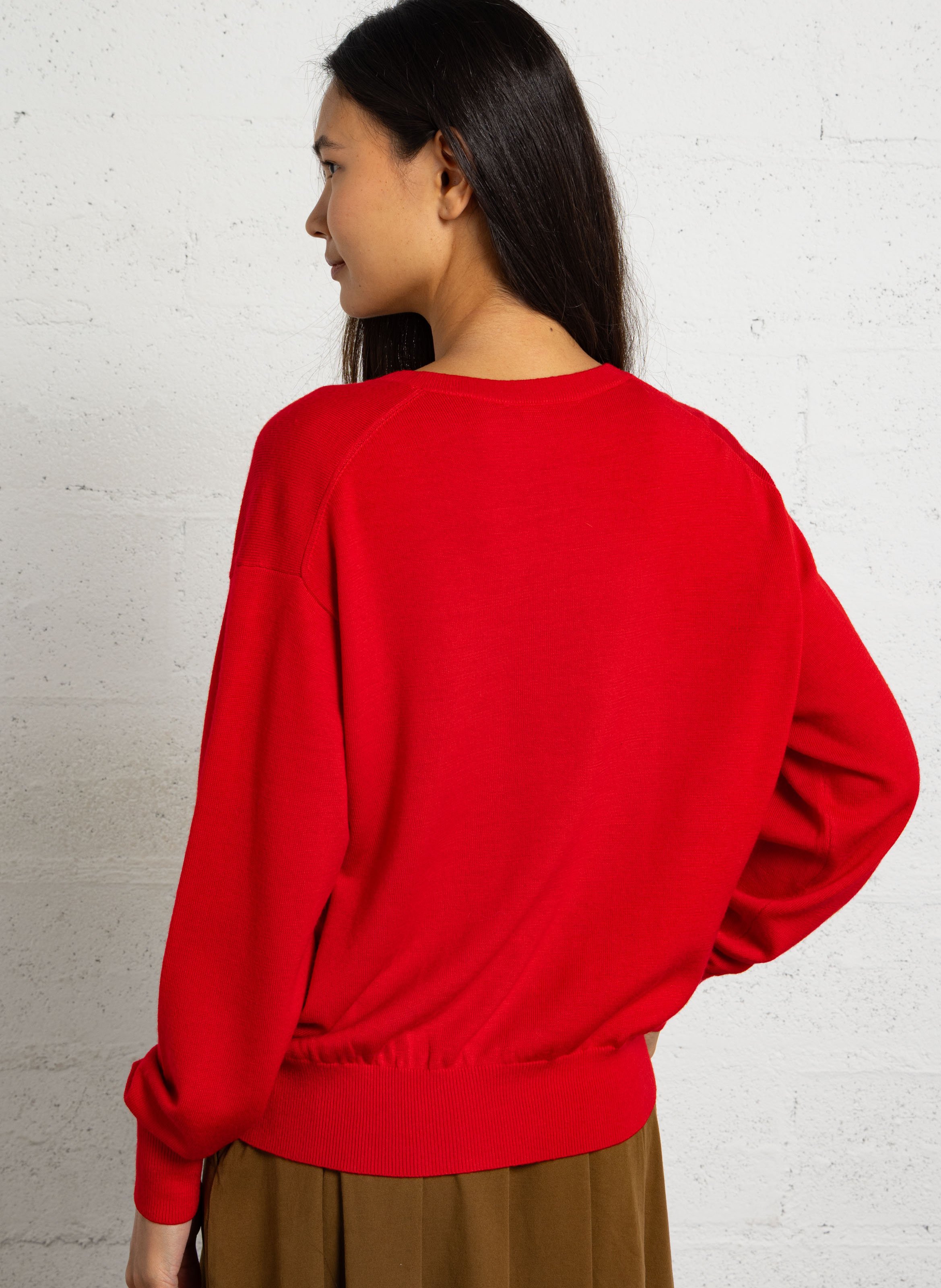 Pull à col v en laine LAURENCE BRAS Rouge