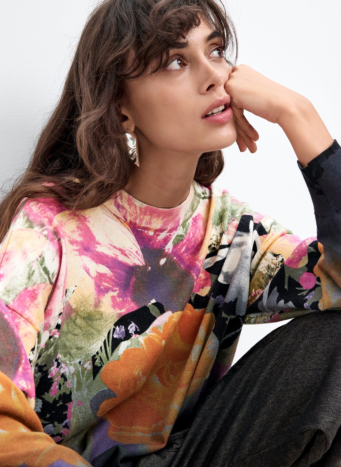 Pull droit col rond en coton mélangé DESIGUAL Noir