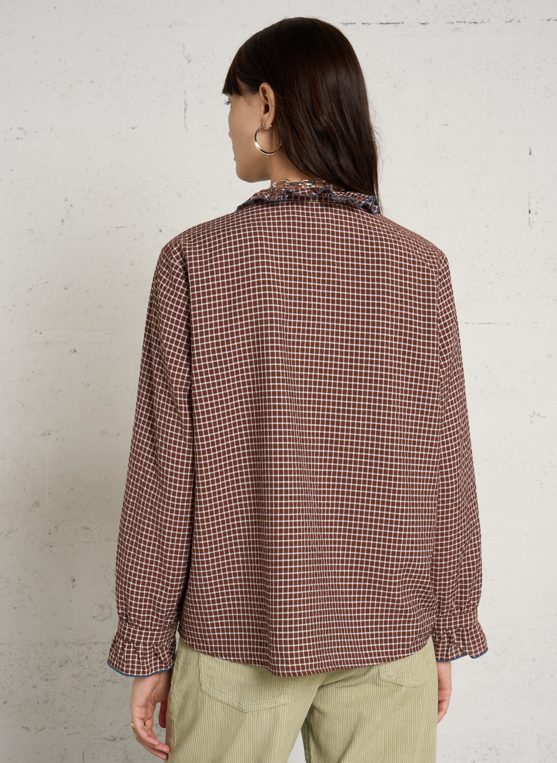 Chemise manches longues à volant  DES PETITS HAUTS Marron