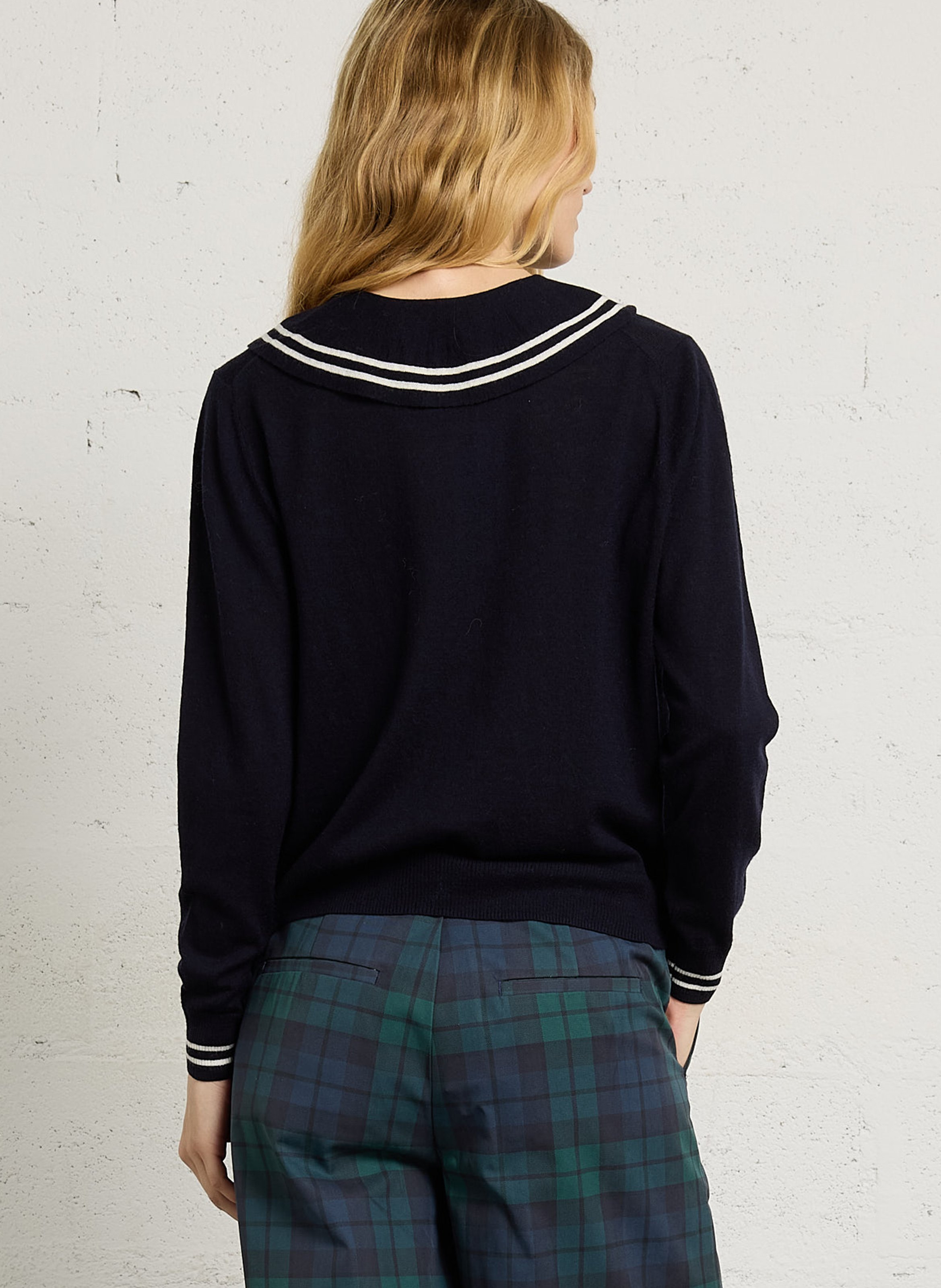 Wool sweater with Peter Pan collar THE TINY BIG SISTER Blue