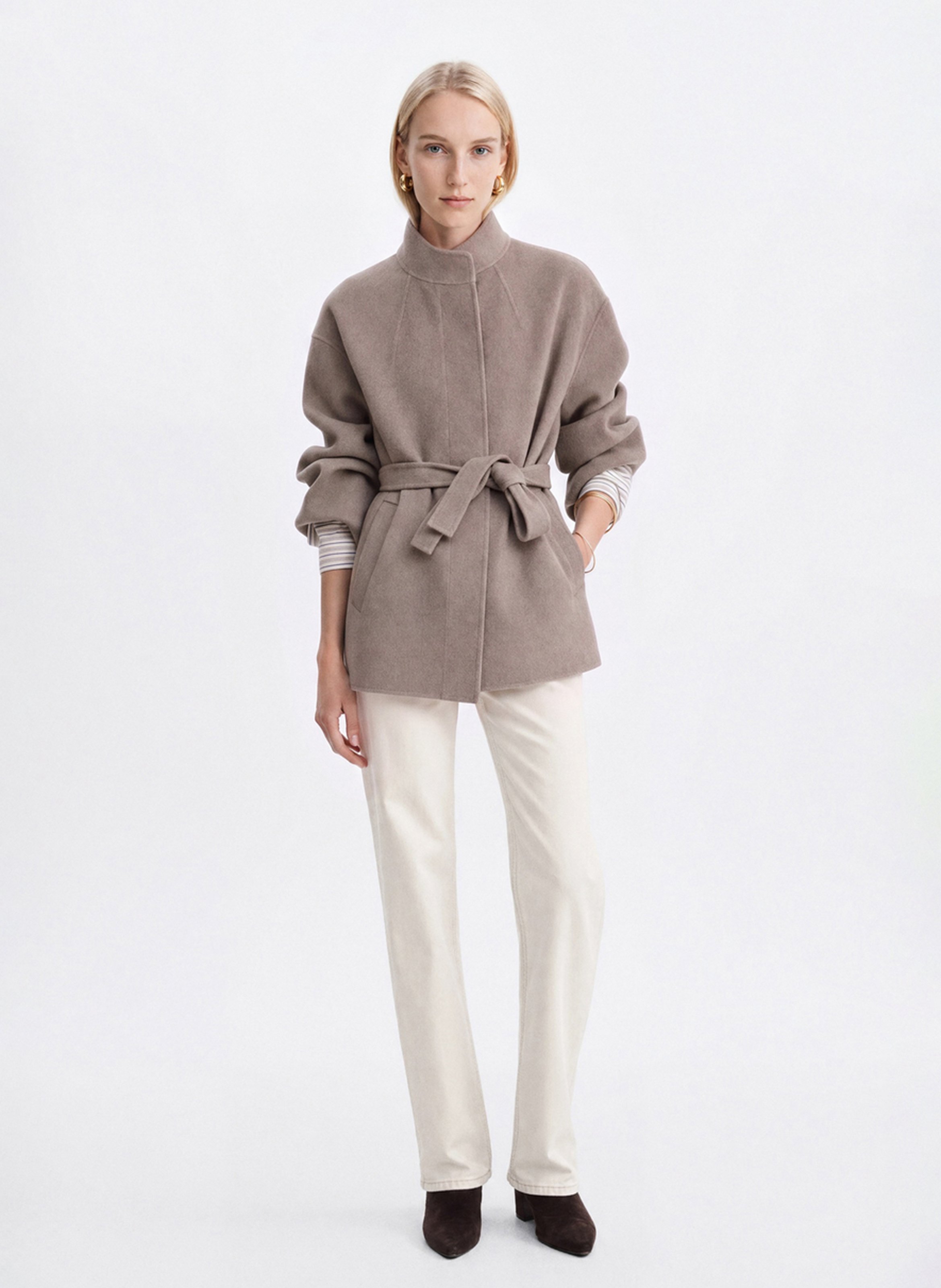 Solid Belted Wool Blend Jacket VANESSA BRUNO Beige