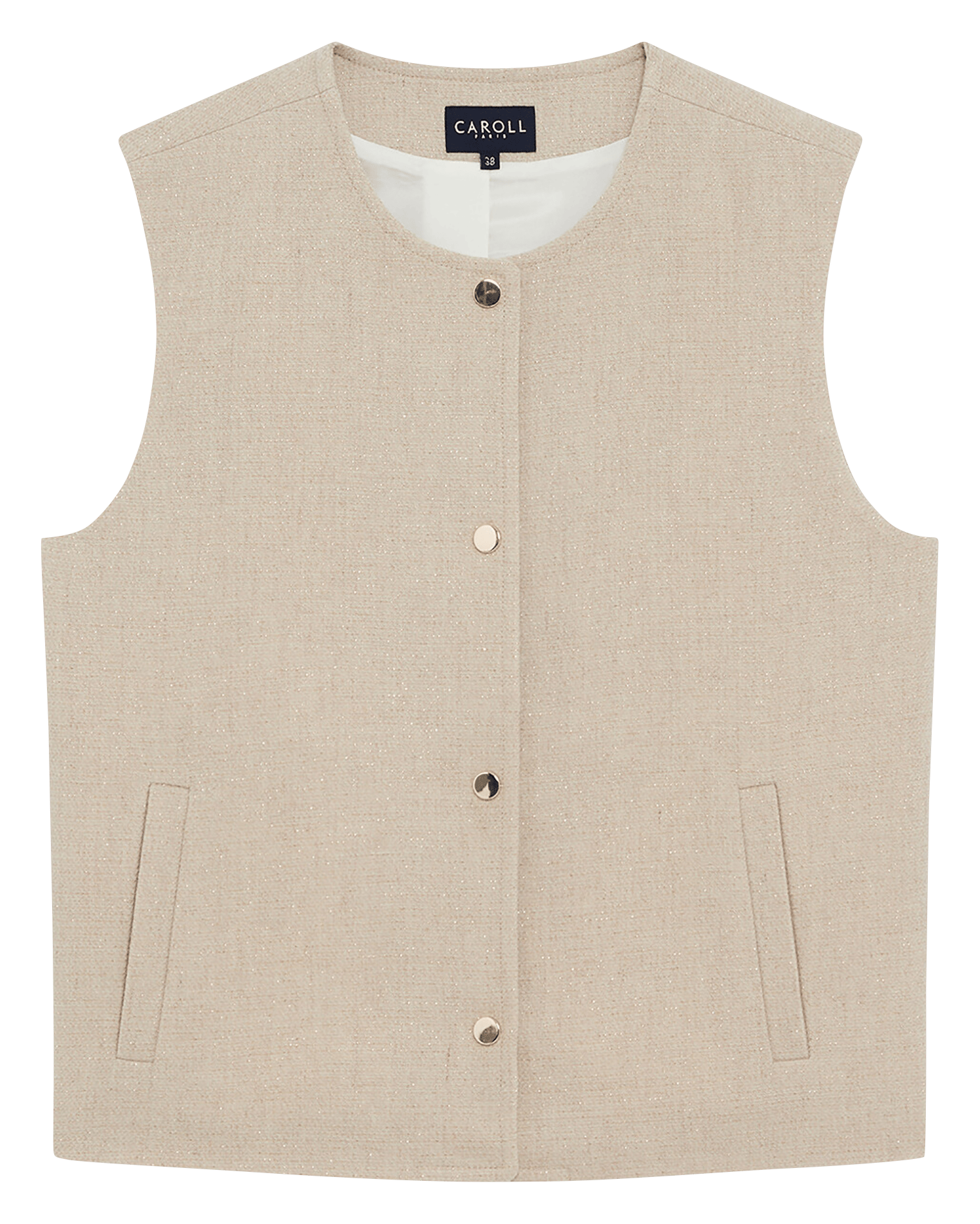 Veste droite sans manches unie CAROLL Beige