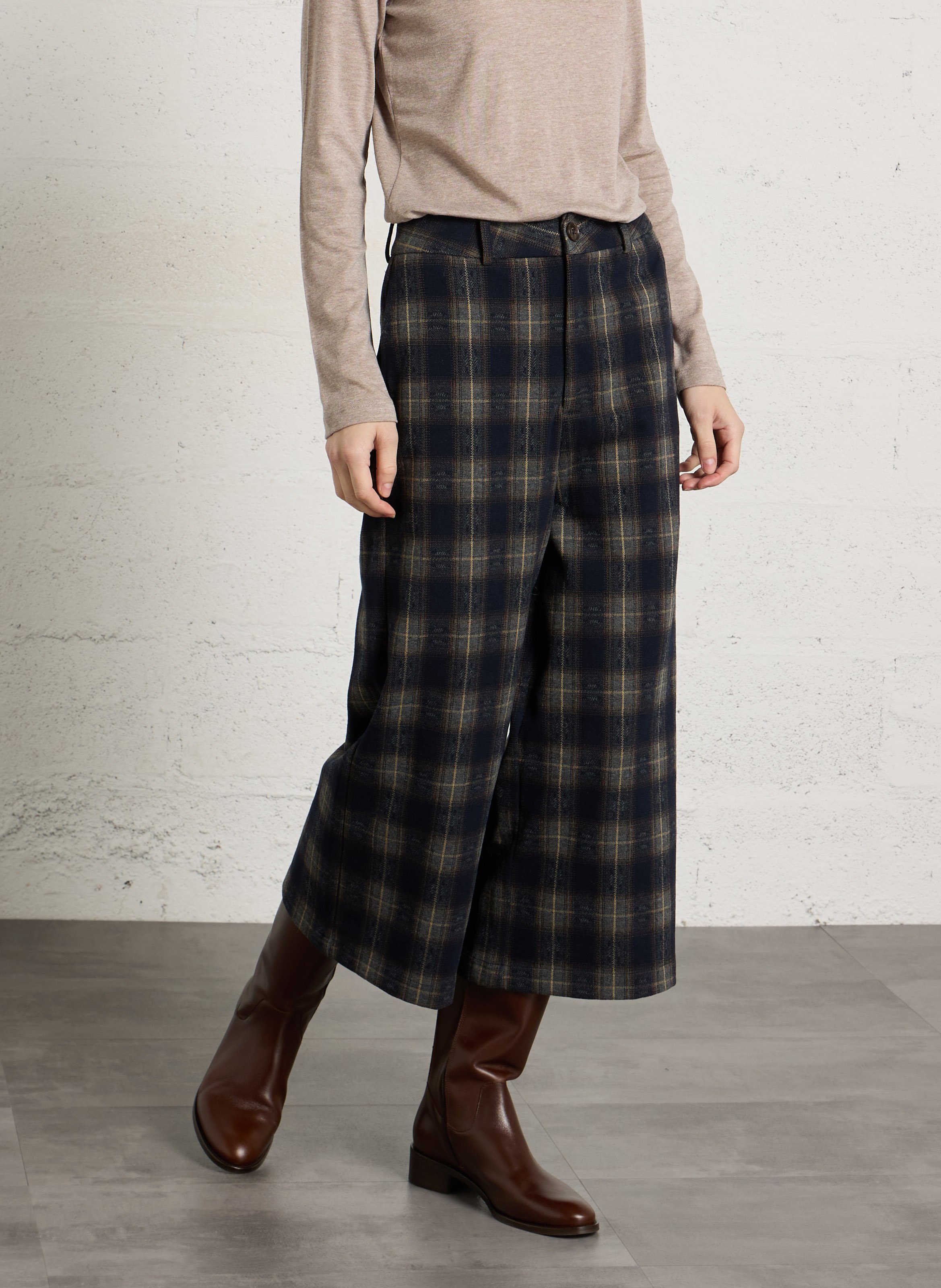 Wide check cropped pants SEE U SOON Blue