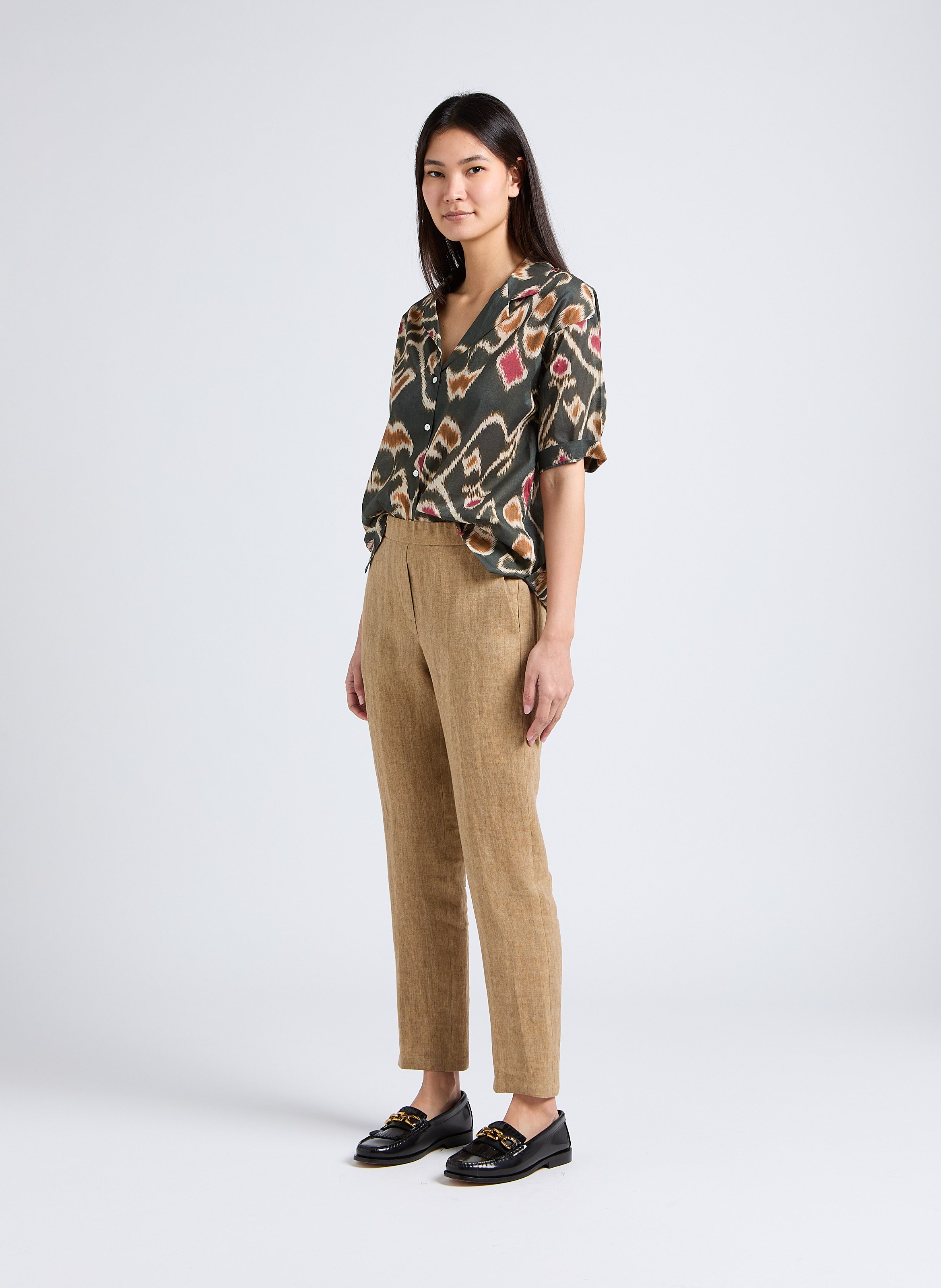 Chemise col tailleur imprimée en coton DIEGA Marron