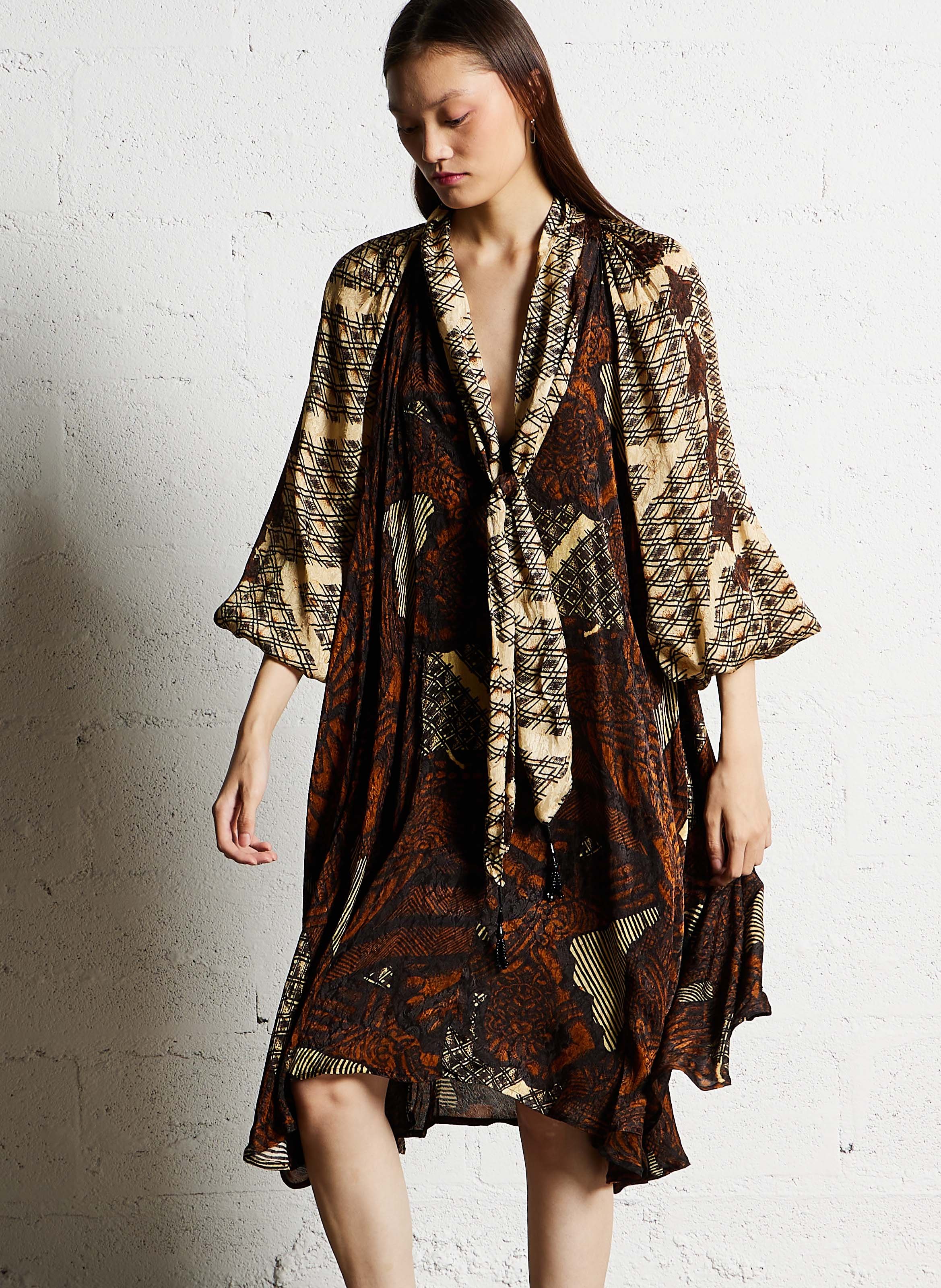 Robe midi col lavallière imprimée MES DEMOISELLES Multicolore