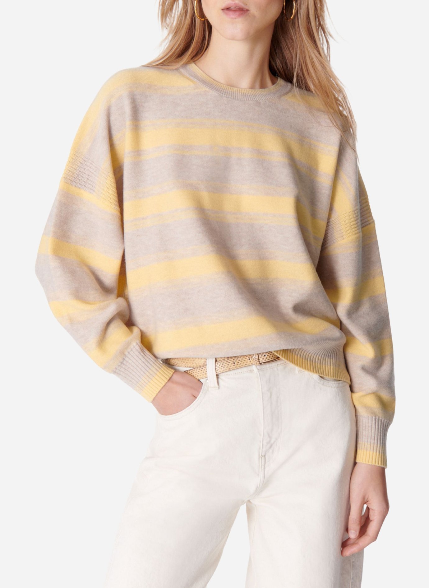 LEENA V-Neck Fleece Sweat – Beige Melange