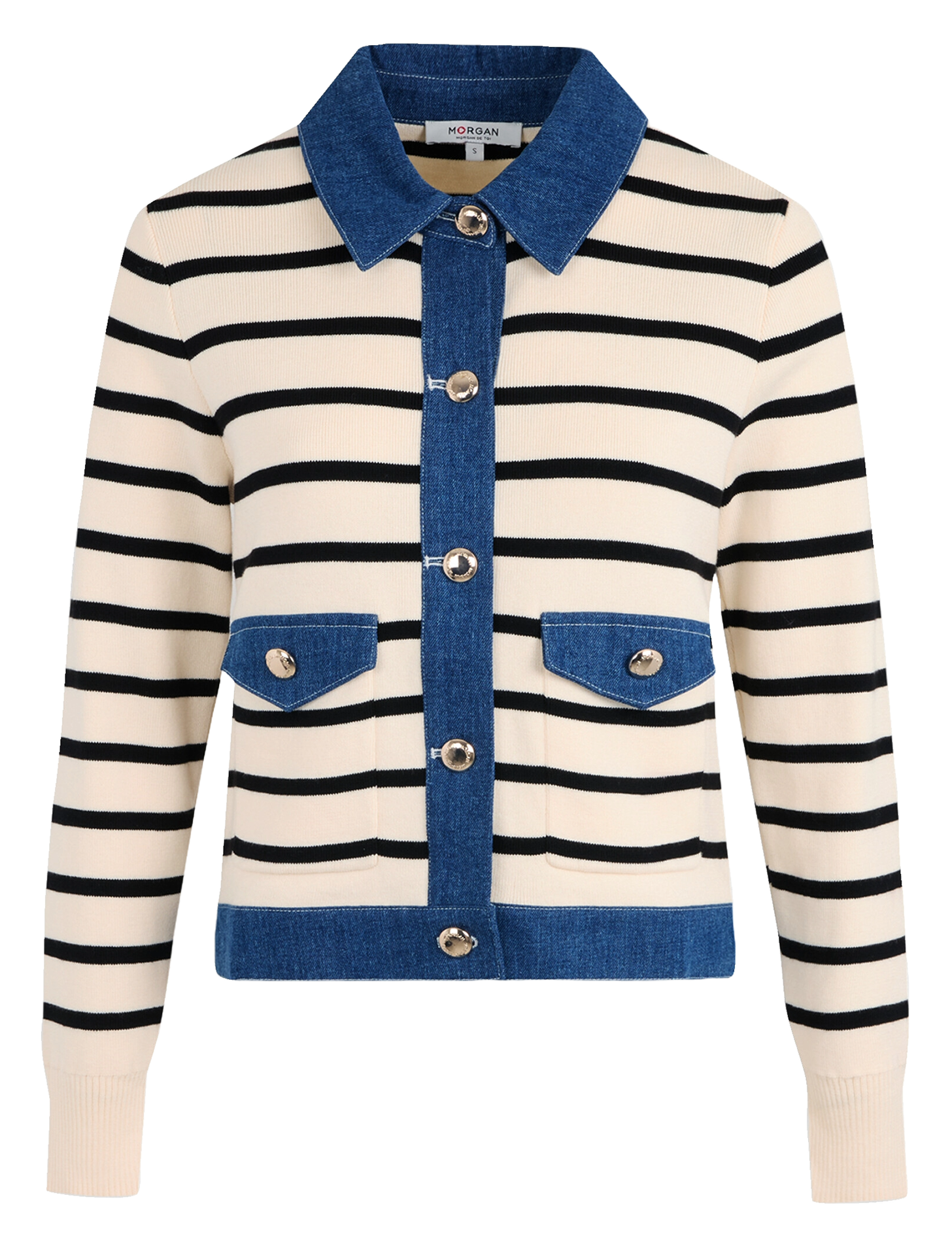 Striped fine knit cardigan MORGAN Beige