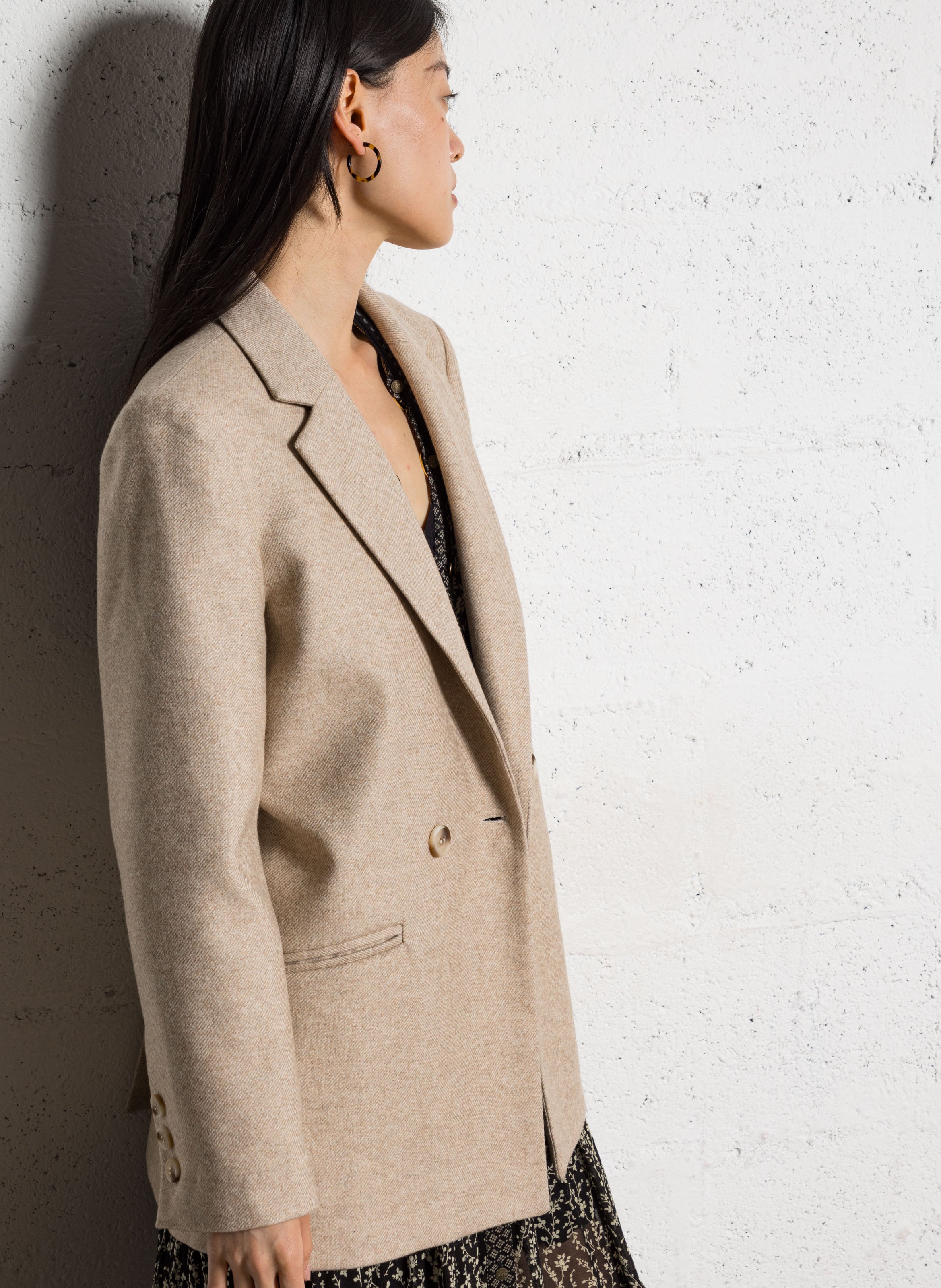 Long wool-blend jacket MAISON HOTEL Beige