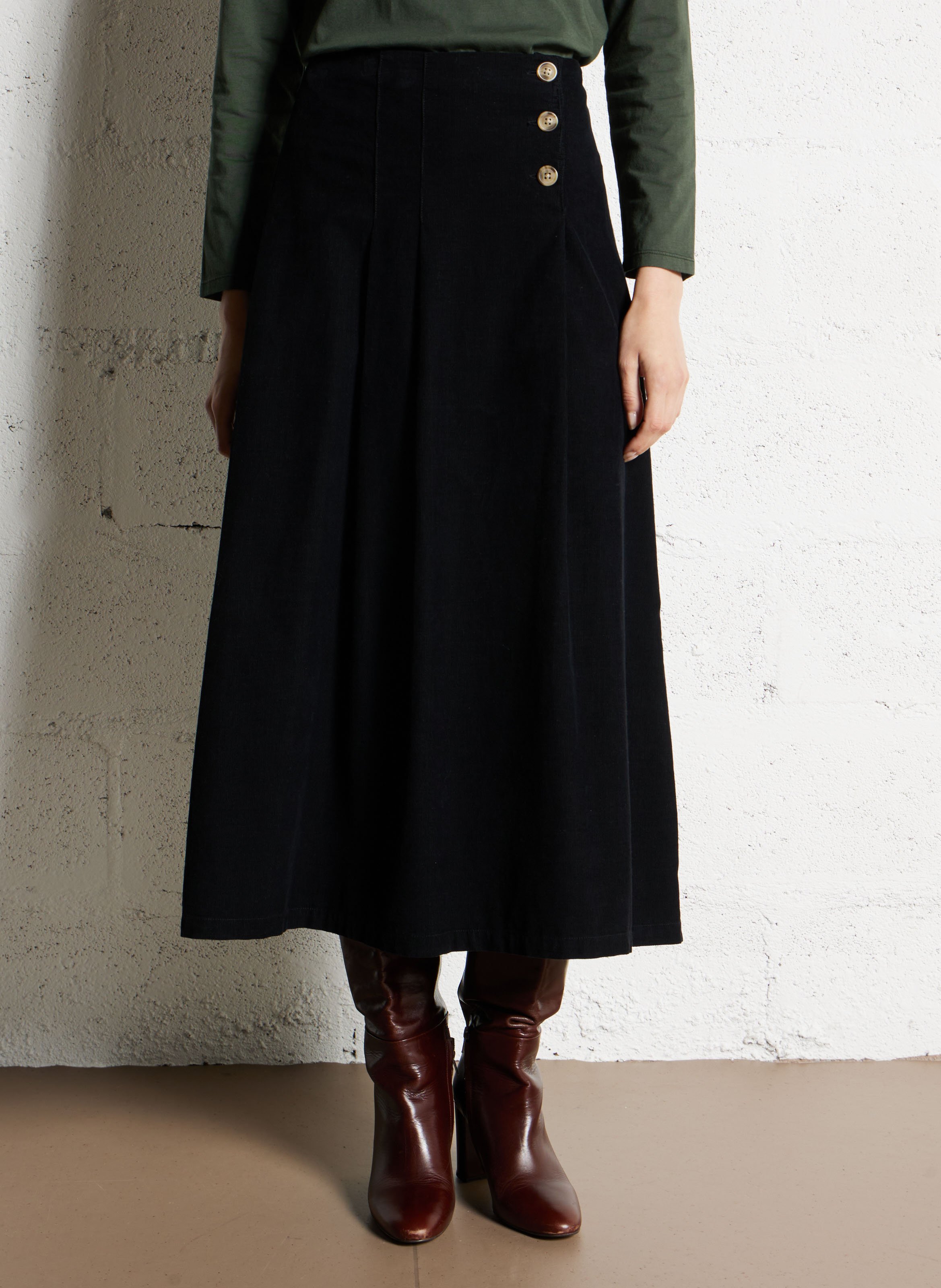 Jupe midi en coton côtelé NICE THINGS Noir