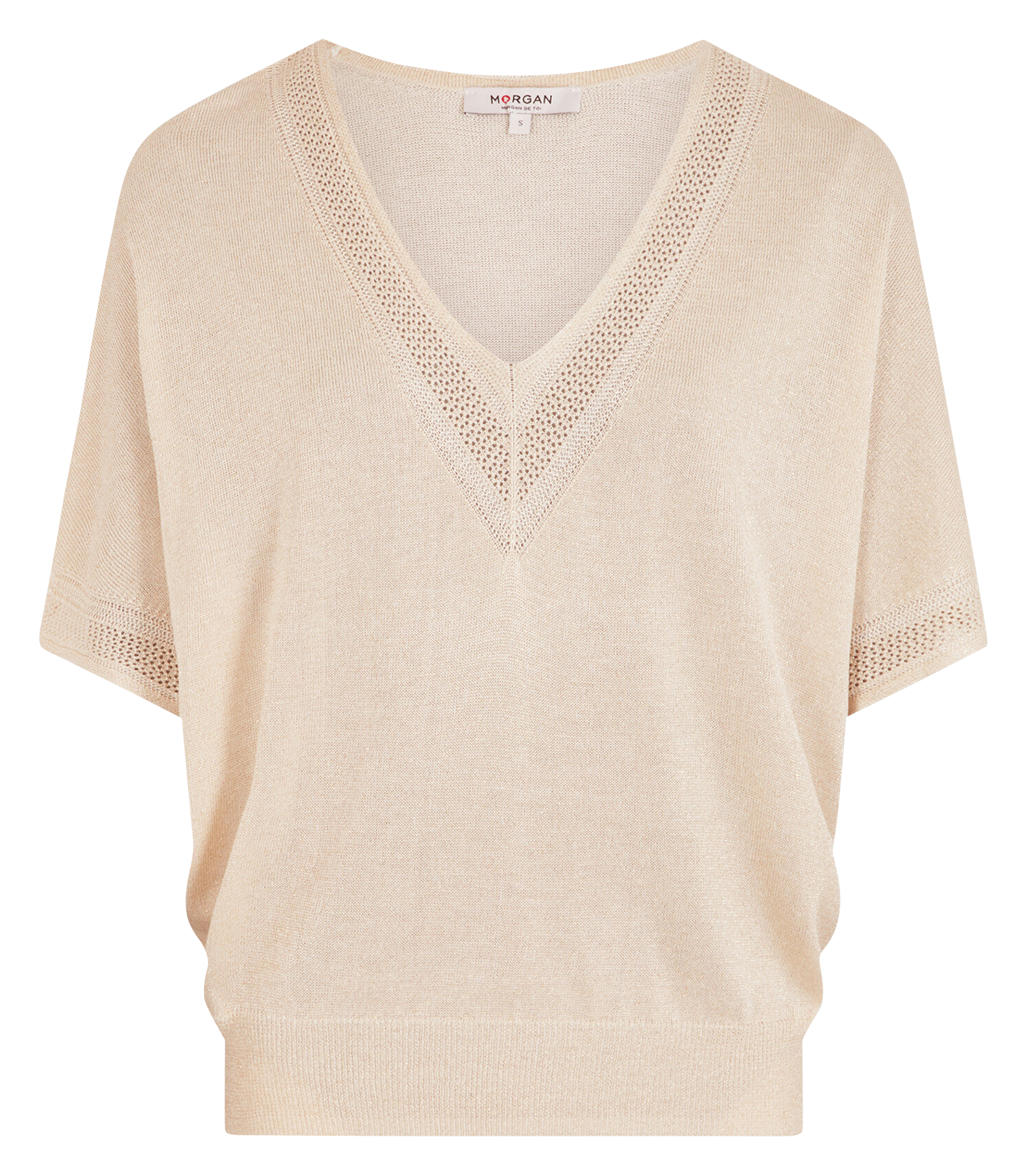 Pull droit col V à détail métallisé MORGAN Beige