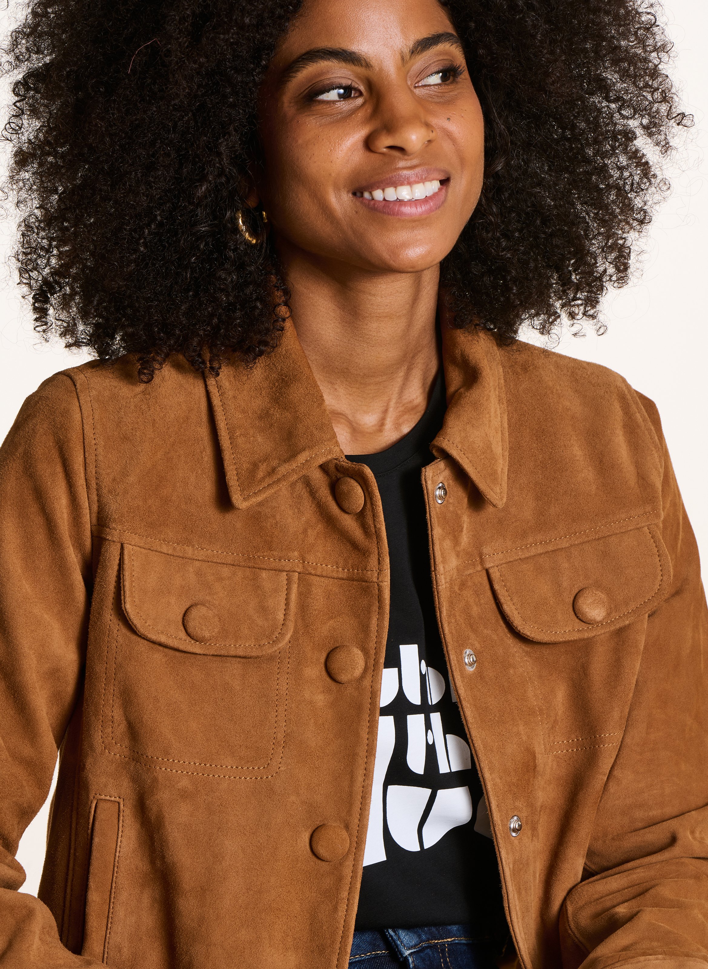 Veste col classique en cuir LA FEE MARABOUTEE Marron