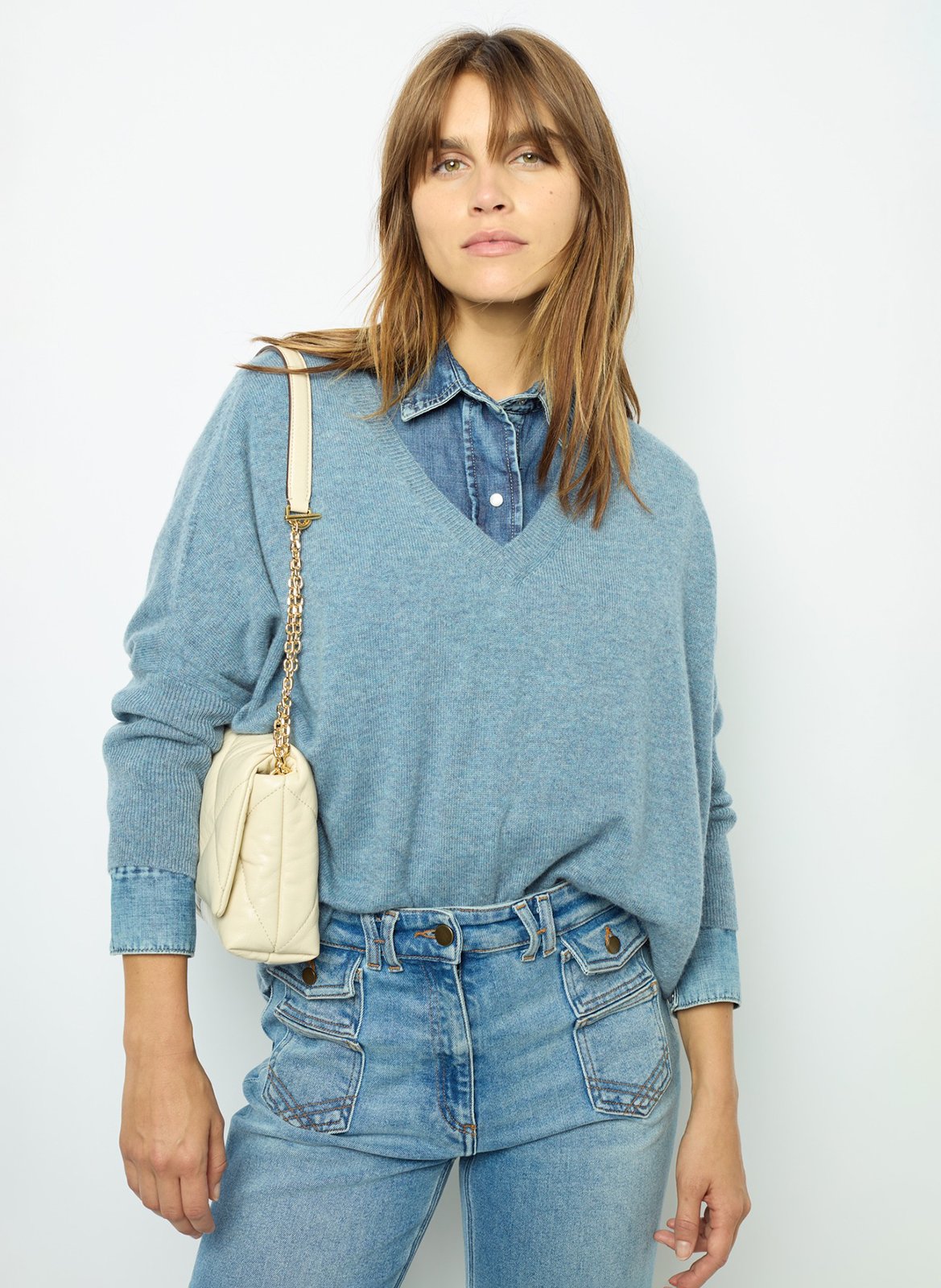 Pull droit col V en cachemire GERARD DAREL Bleu