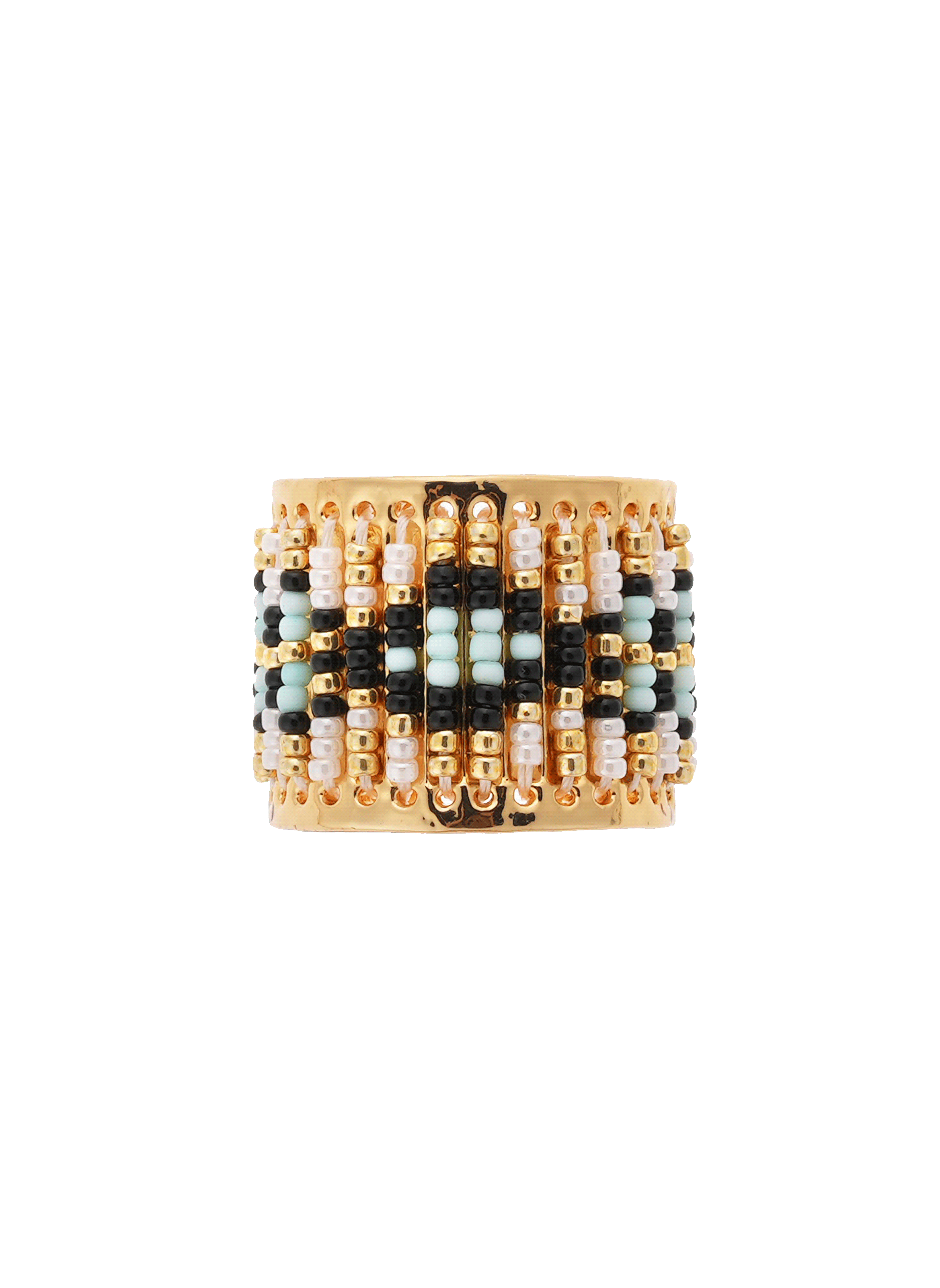 Adjustable ring with woven beads HIPANEMA Black