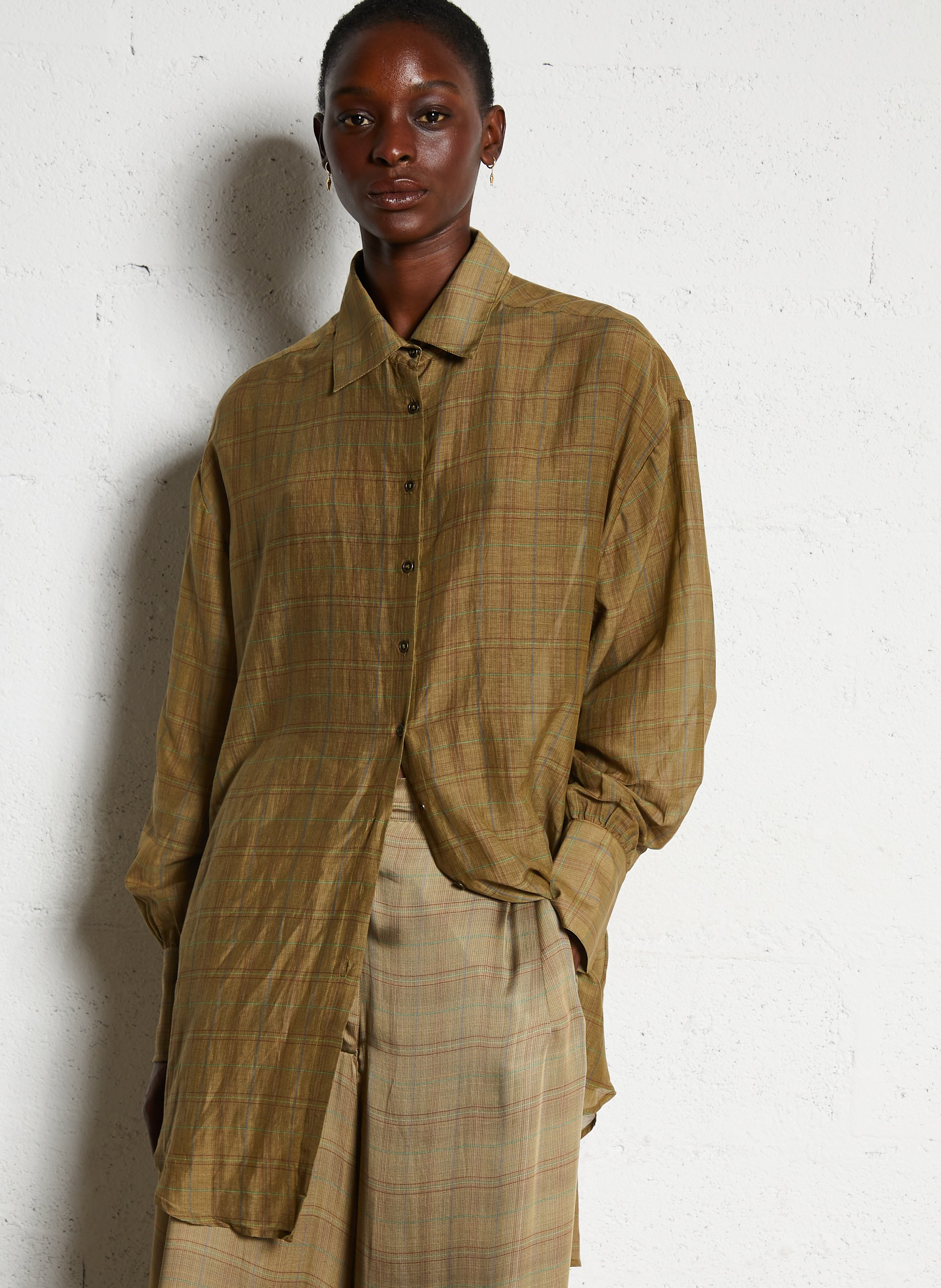 Chemise oversize en coton et soie MES DEMOISELLES Kaki