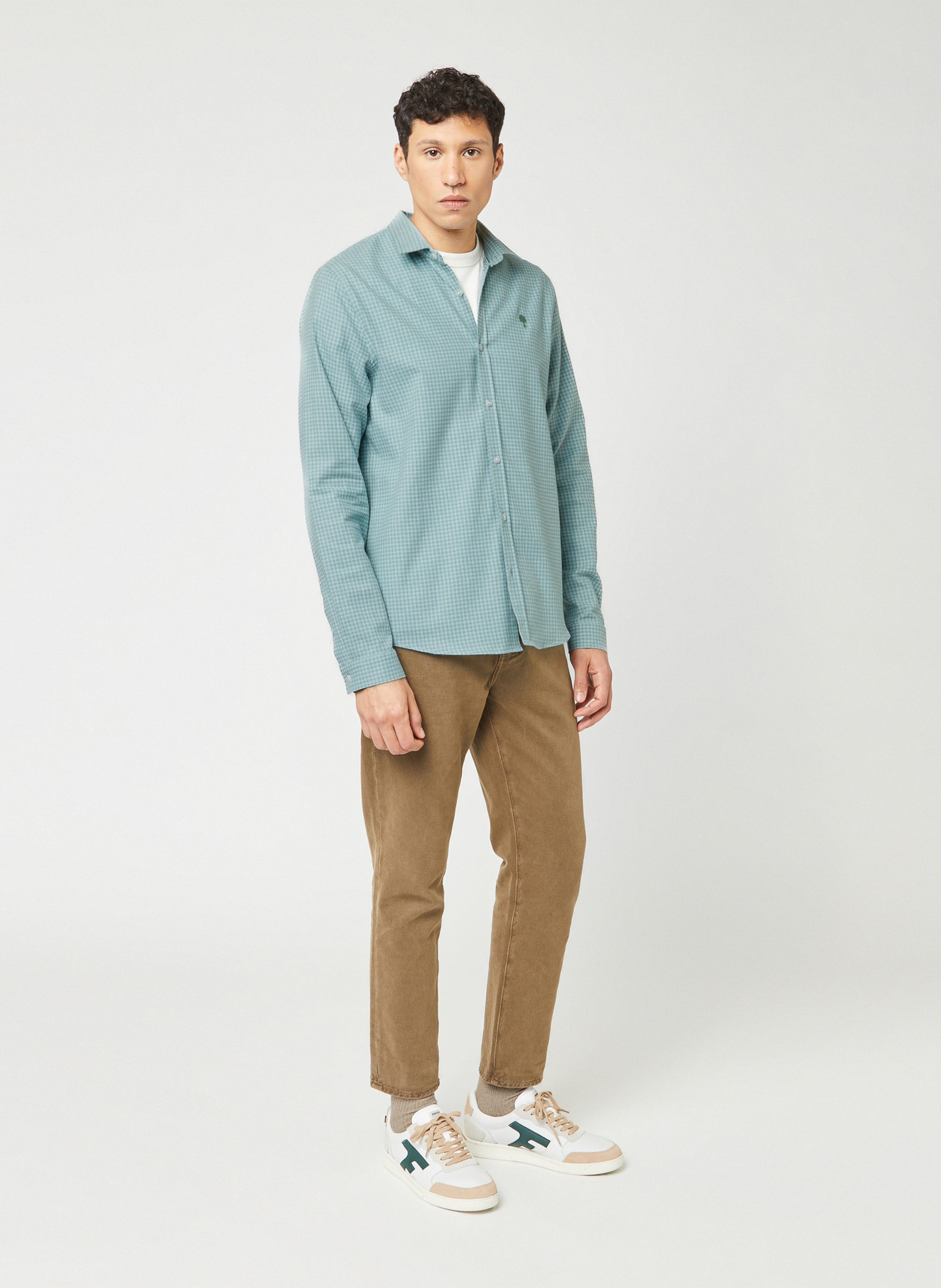 Chemise droite col classique à carreaux en coton FAGUO Vert