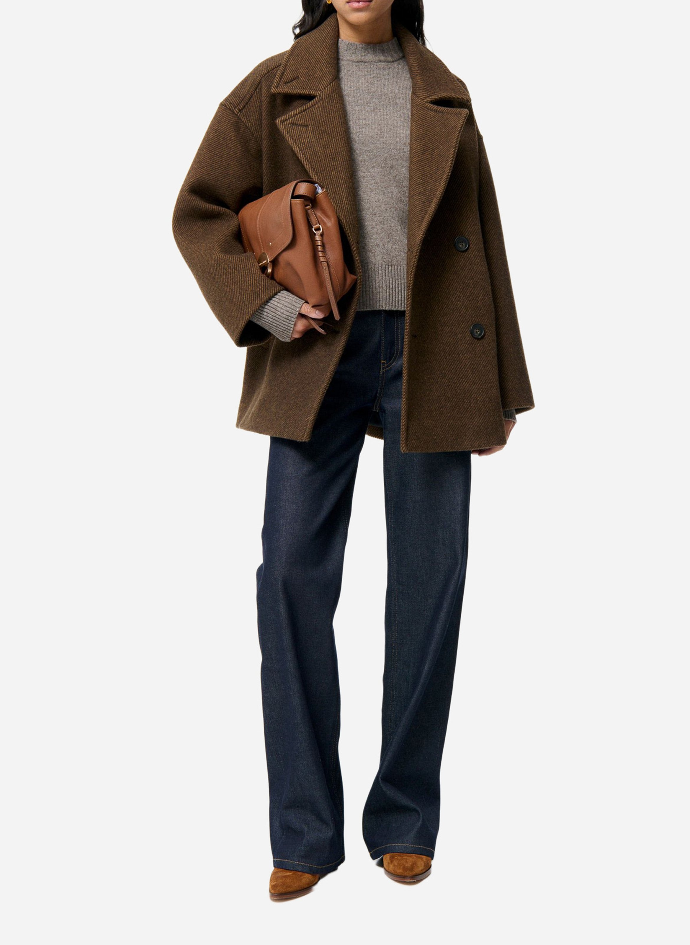 Wijde jas met opstaande kraag - wolblend VANESSA BRUNO Bruin