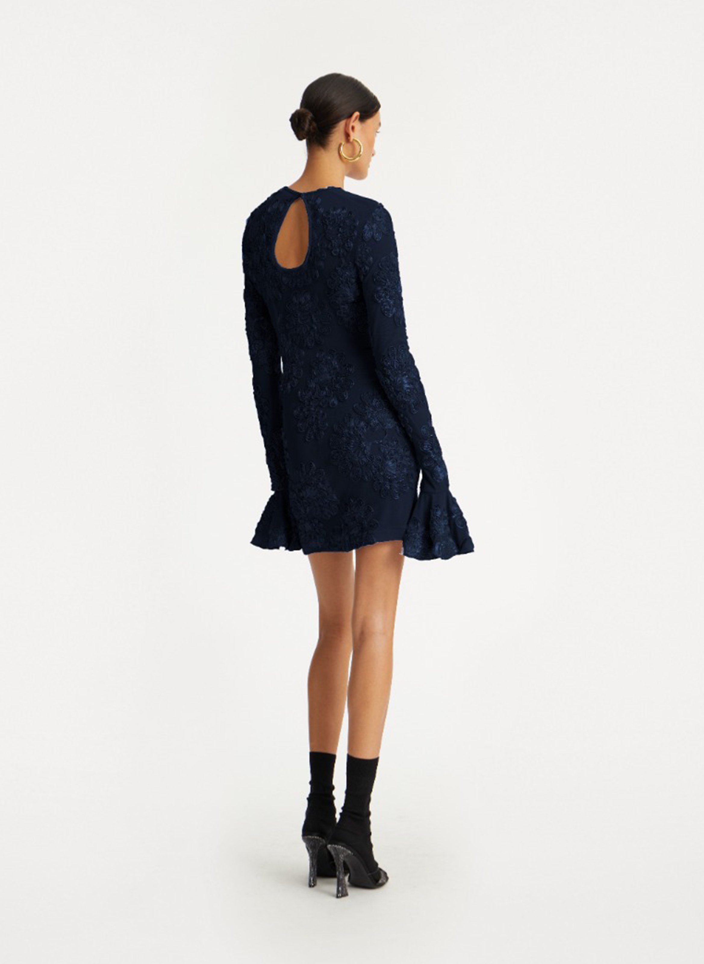 Short embroidered dress with round neck ROTATE Blue