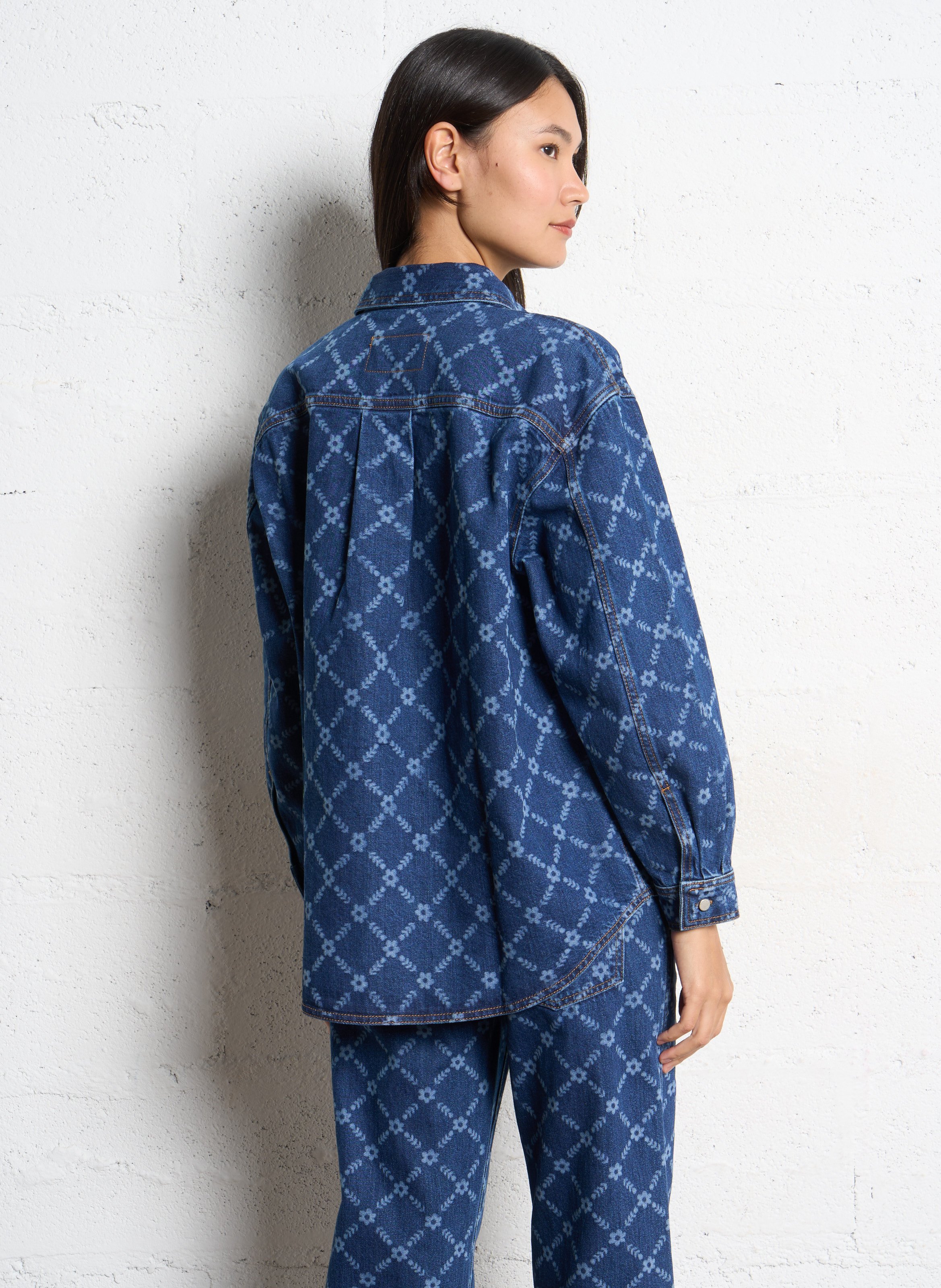 Surchemise ample col classique en coton THE TINY BIG SISTER Bleu