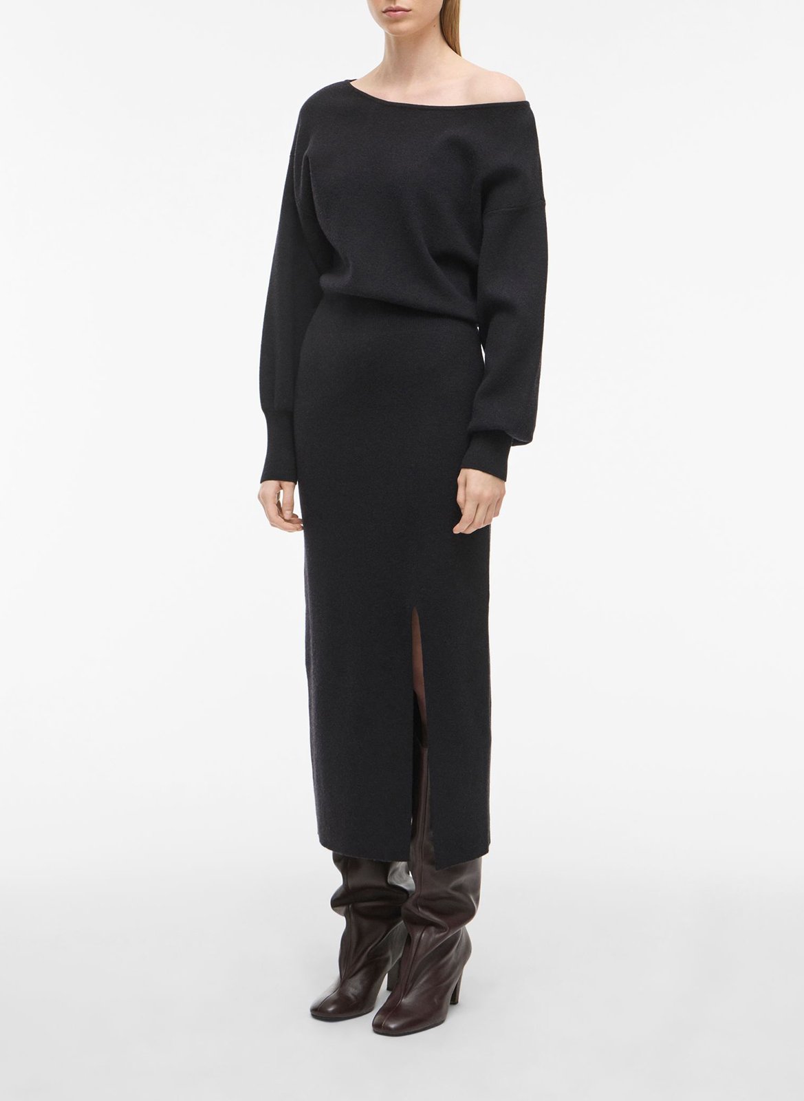 Midi dress with asymmetric neckline ROUGE EDIT Grey