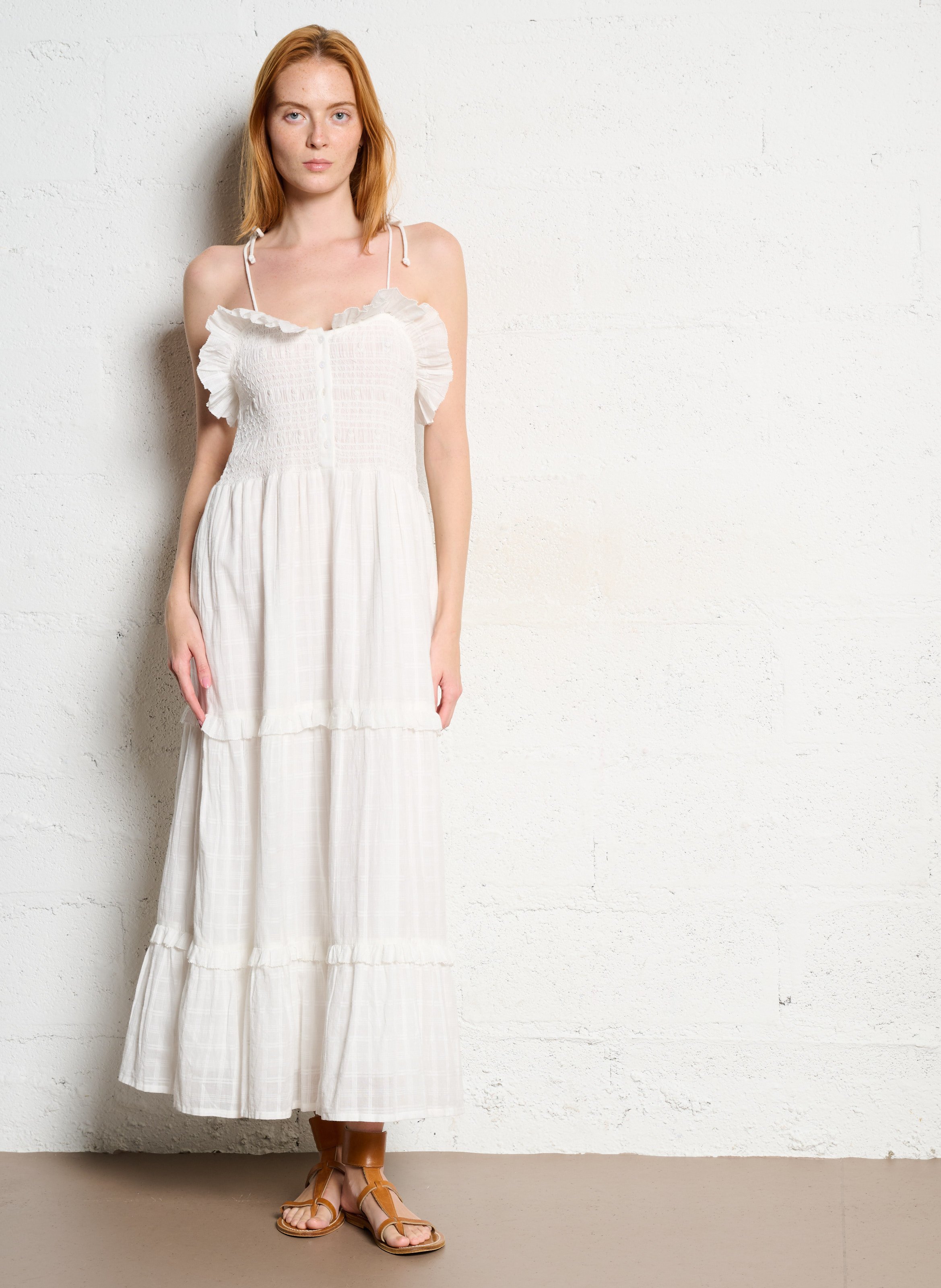 Ausgestelltes Maxikleid aus Baumwolle MAISON HOTEL Weiss