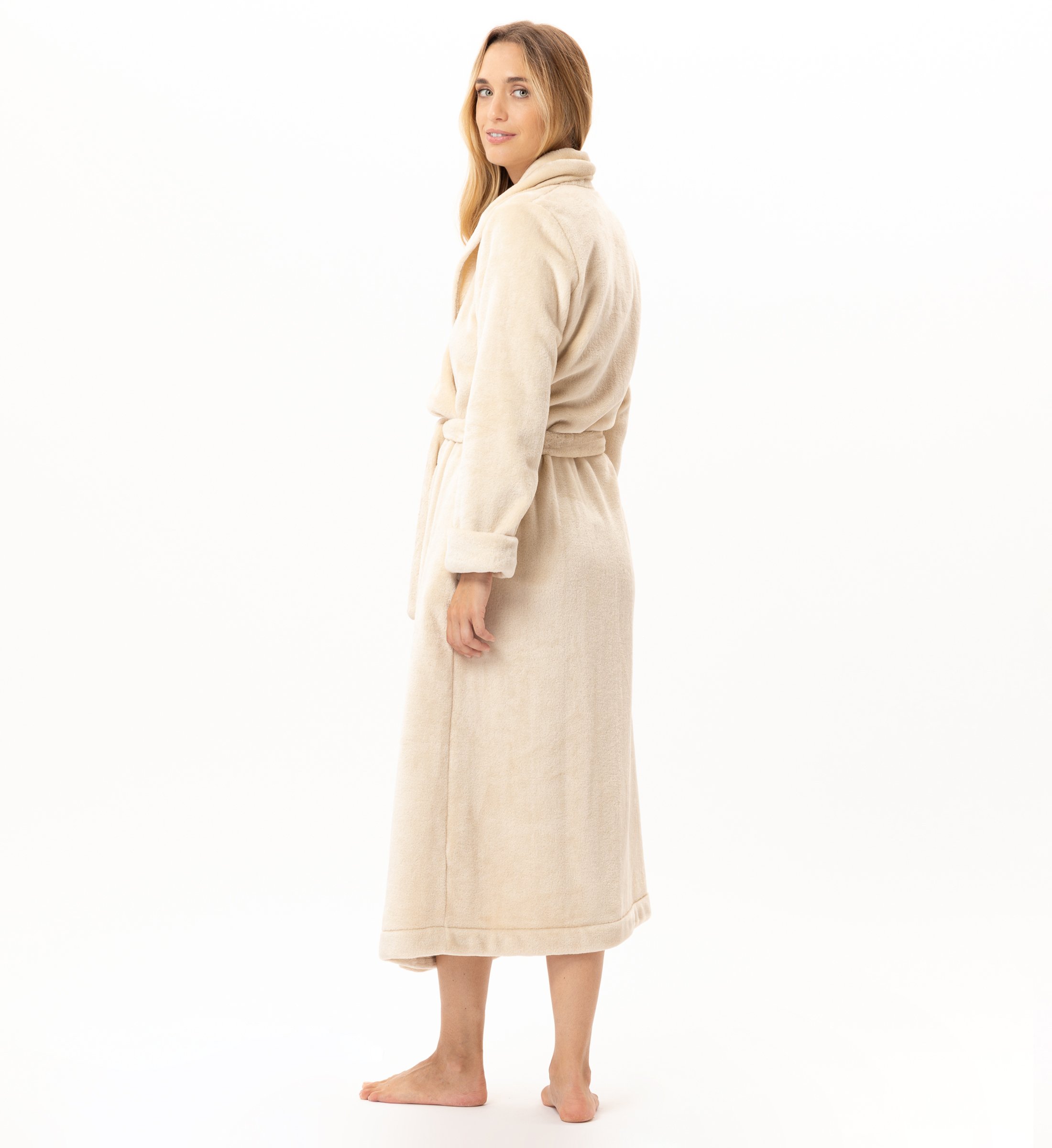 Long plush flannel wrap robe LE CHAT Beige