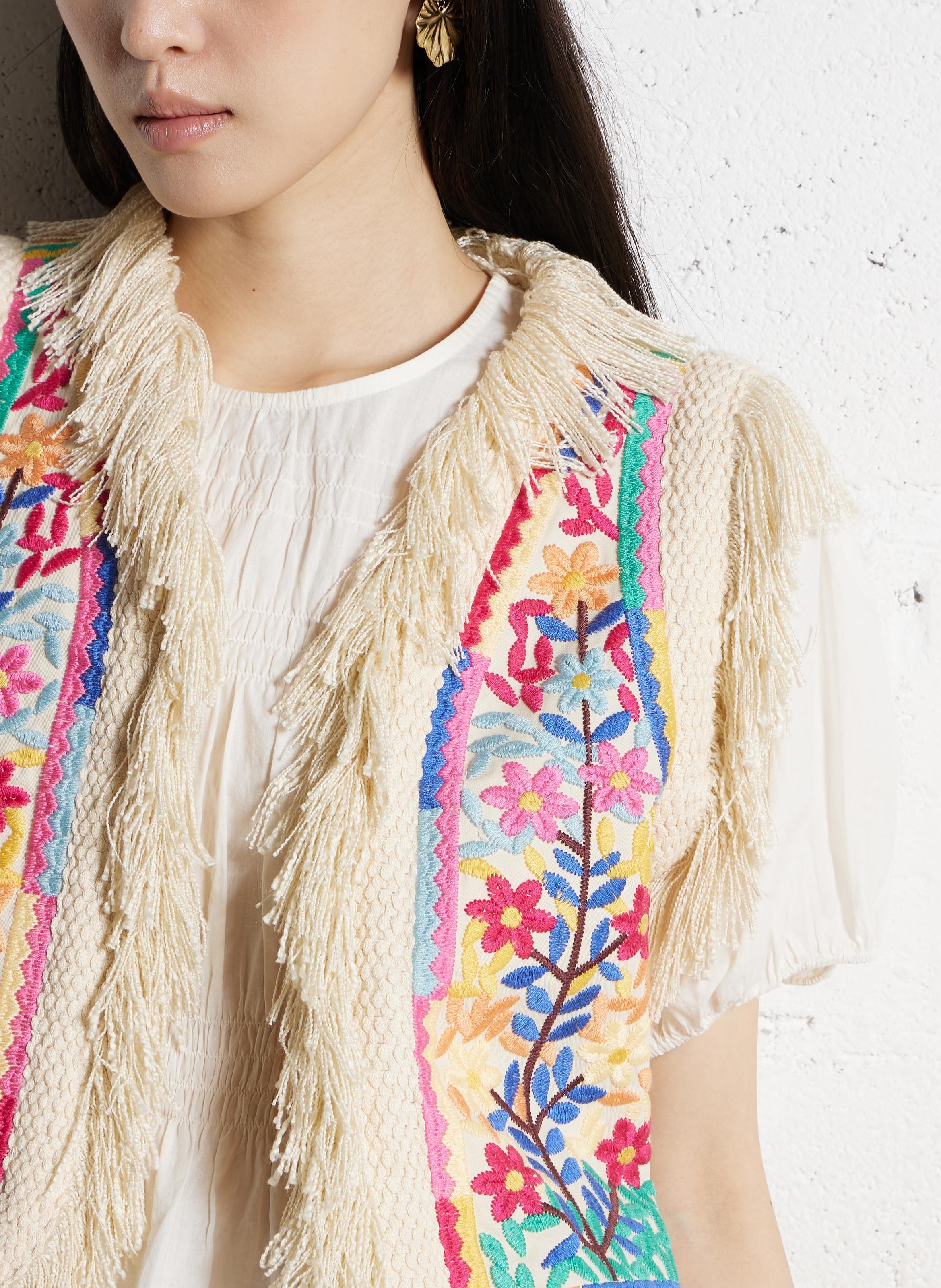 Recht, katoenen vest met V-hals ANTIK BATIK Veelkleurig