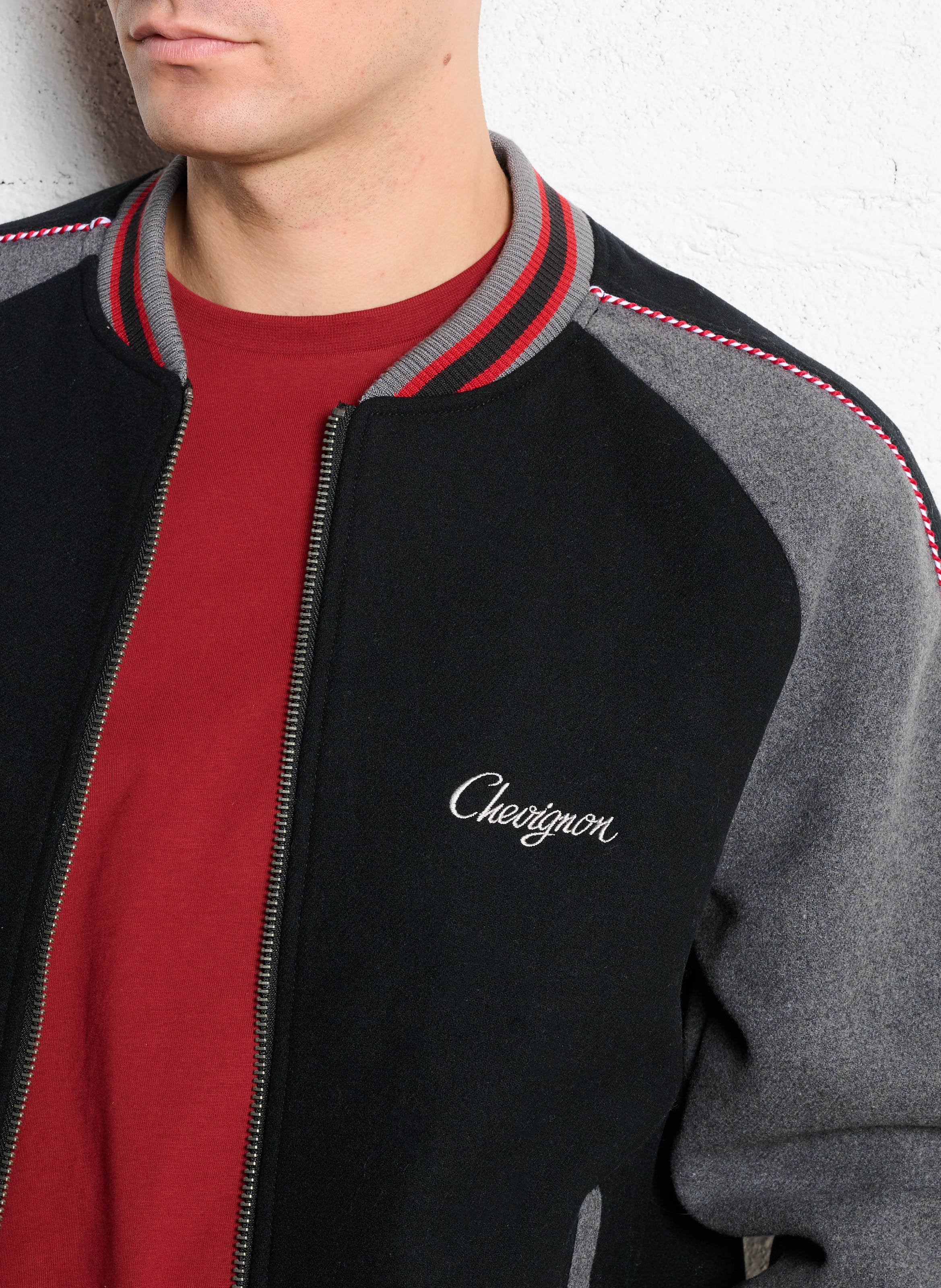 Embroidered wool blend teddy jacket CHEVIGNON Black