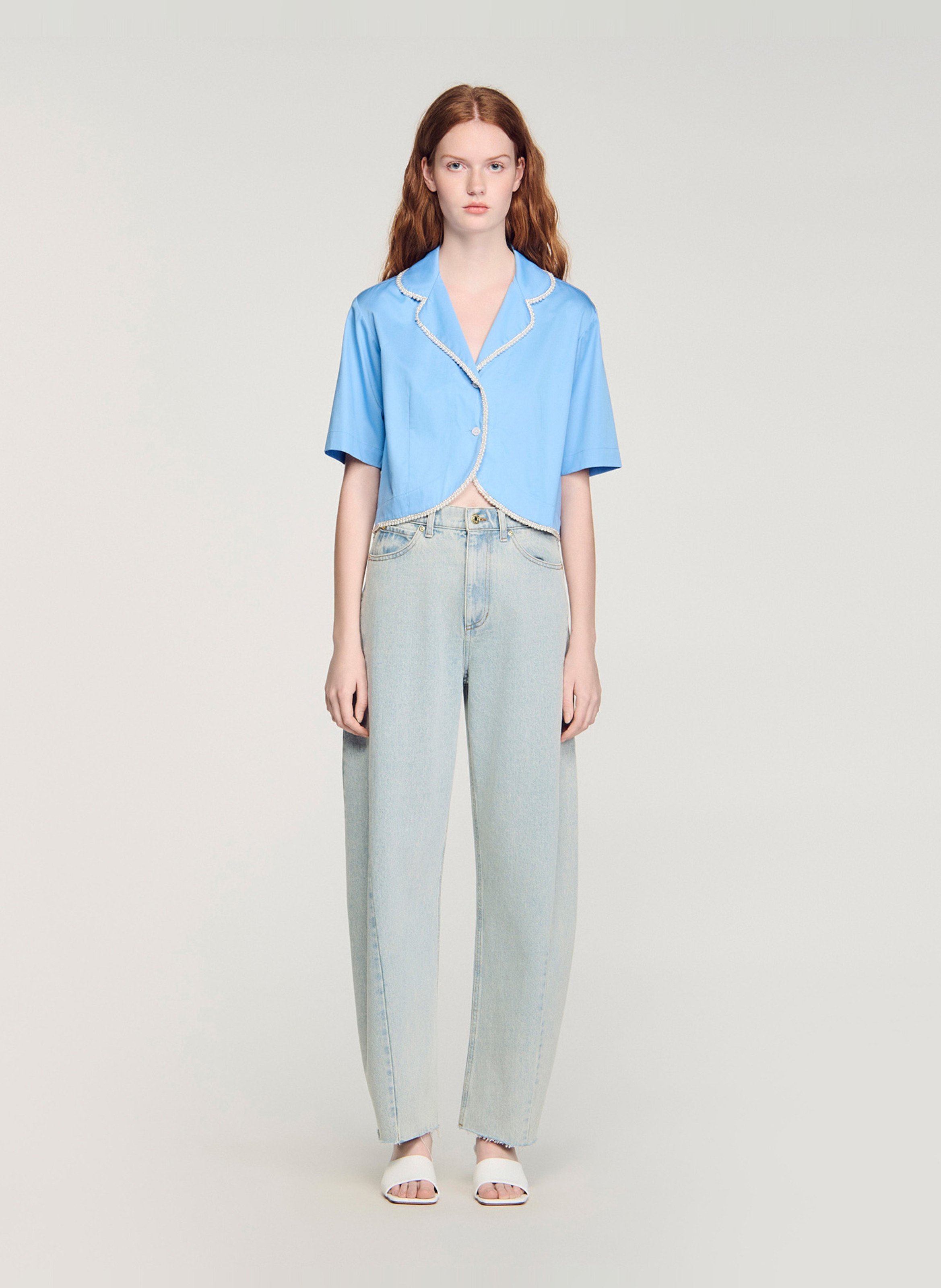 Korte blouse met pareldetail SANDRO Blauw