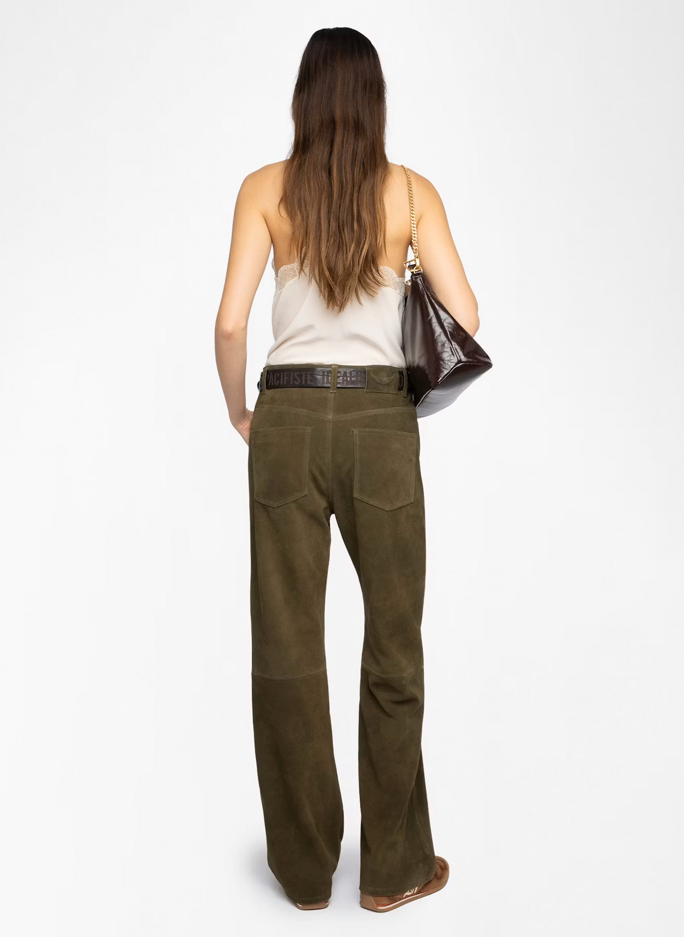 High-waisted straight leather pants ZADIG&VOLTAIRE Green