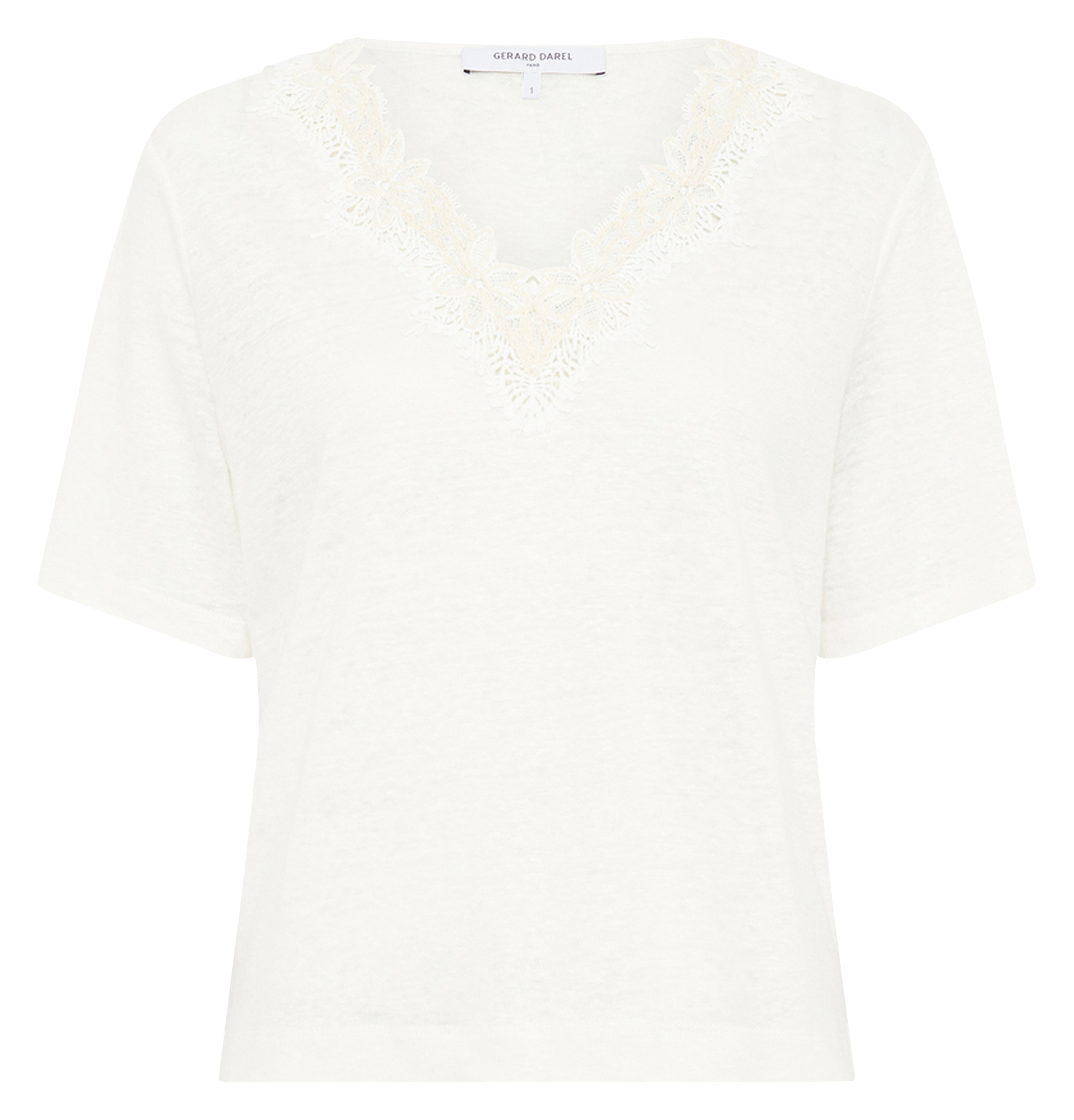 Leinen-T-Shirt mit V-Ausschnitt und Spitze GERARD DAREL Beige