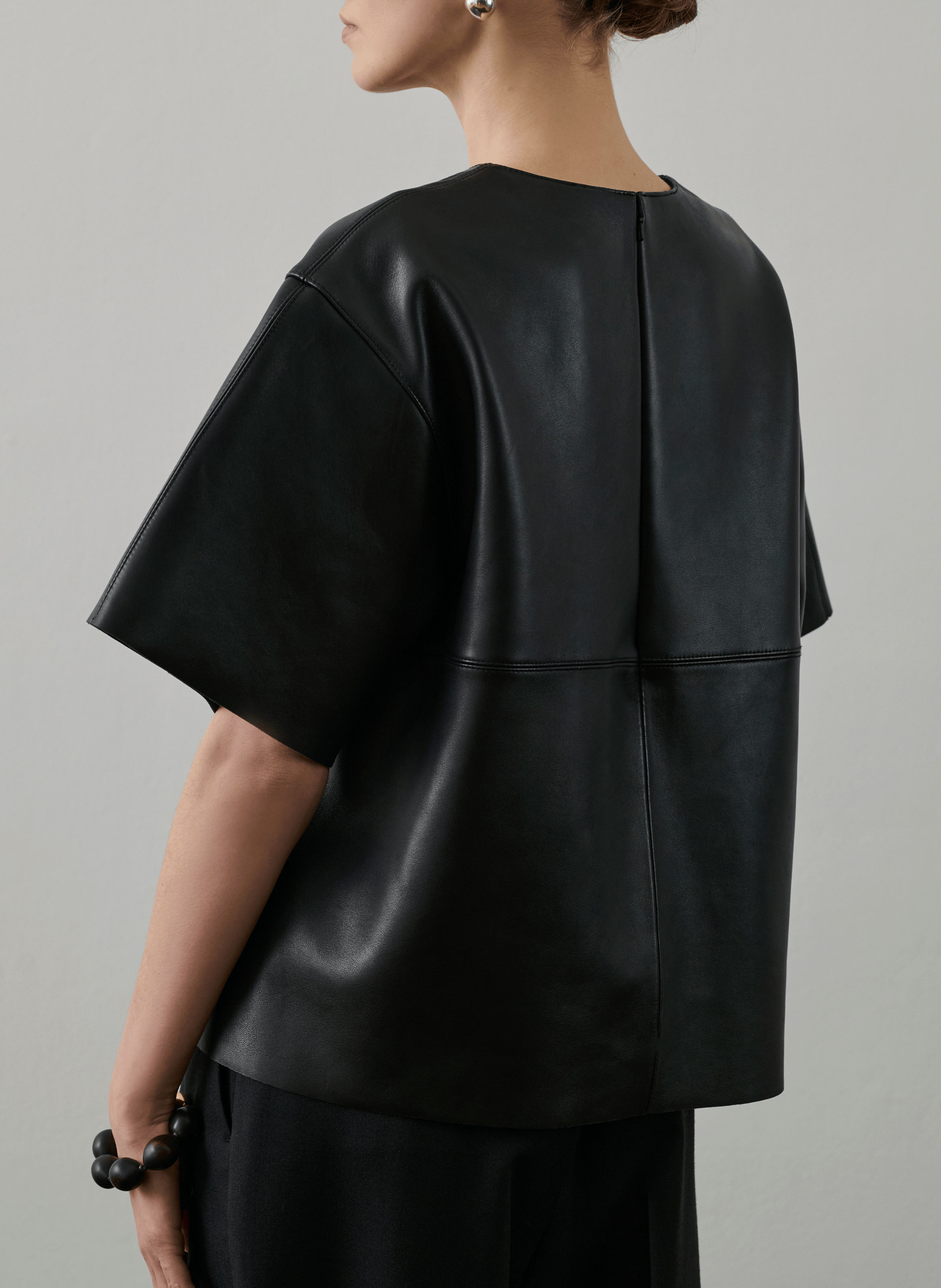 Short-sleeved leather blouse SOEUR Black