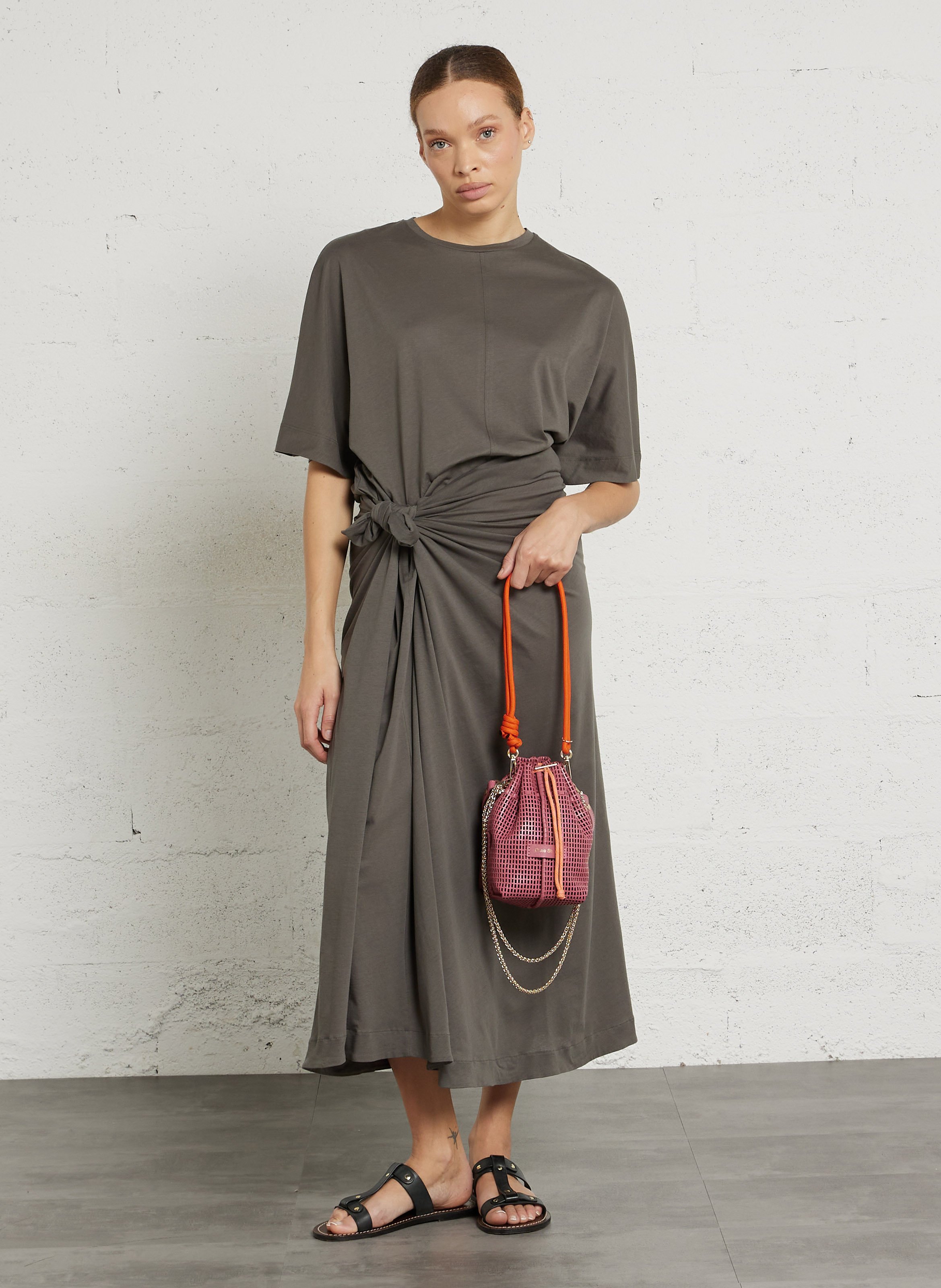 Sac bourse porté main en cuir ajouré CRAIE STUDIO Rose