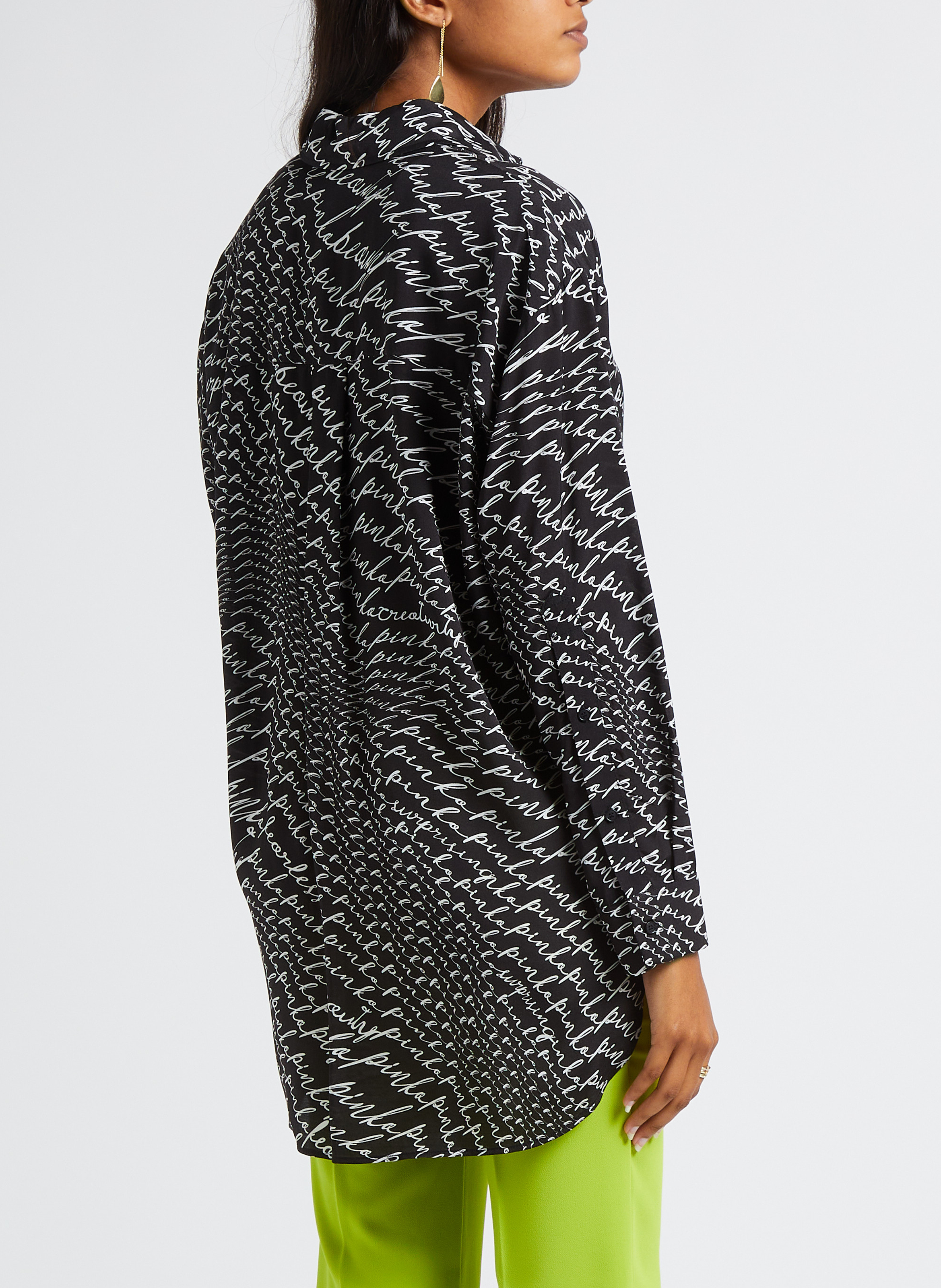 Longline straight-cut shirt with classic collar and logo print PINKO Black