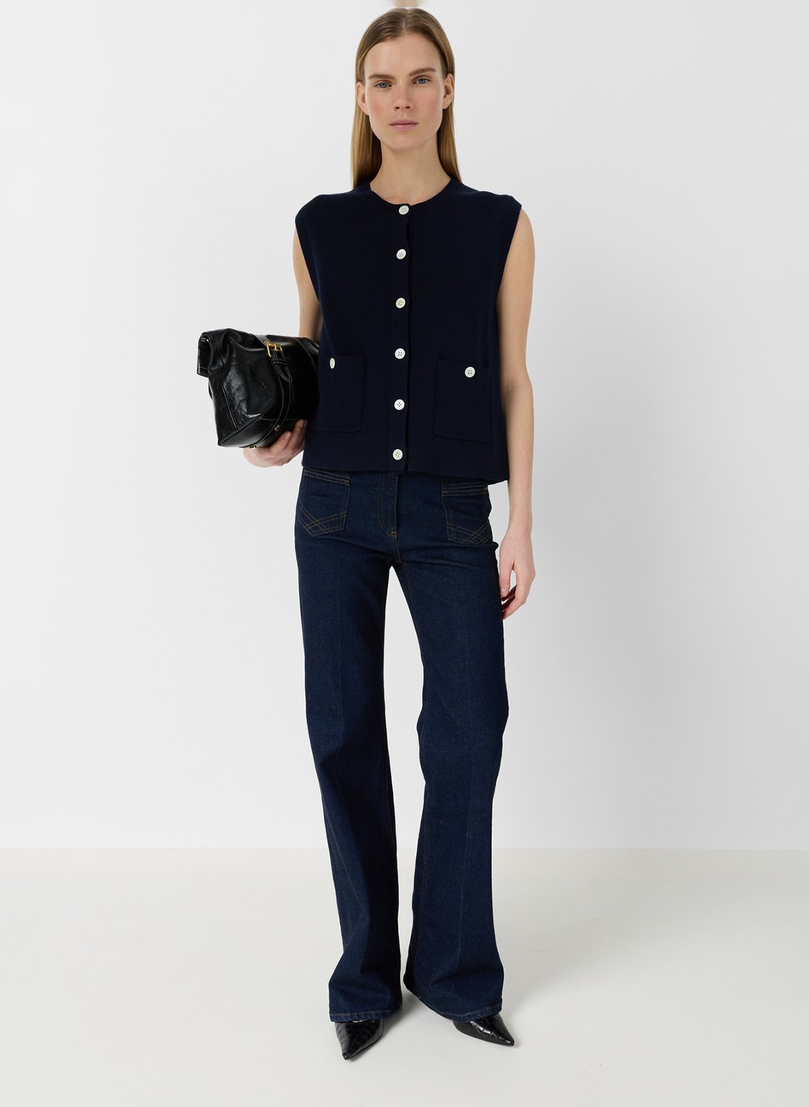 Gilet droit col rond en coton GERARD DAREL Bleu