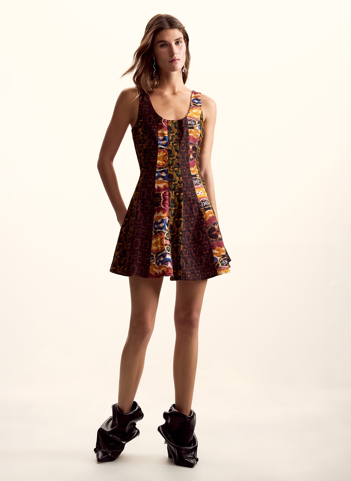 Robe courte col carré en coton mélangé imrpimé DESIGUAL Vert