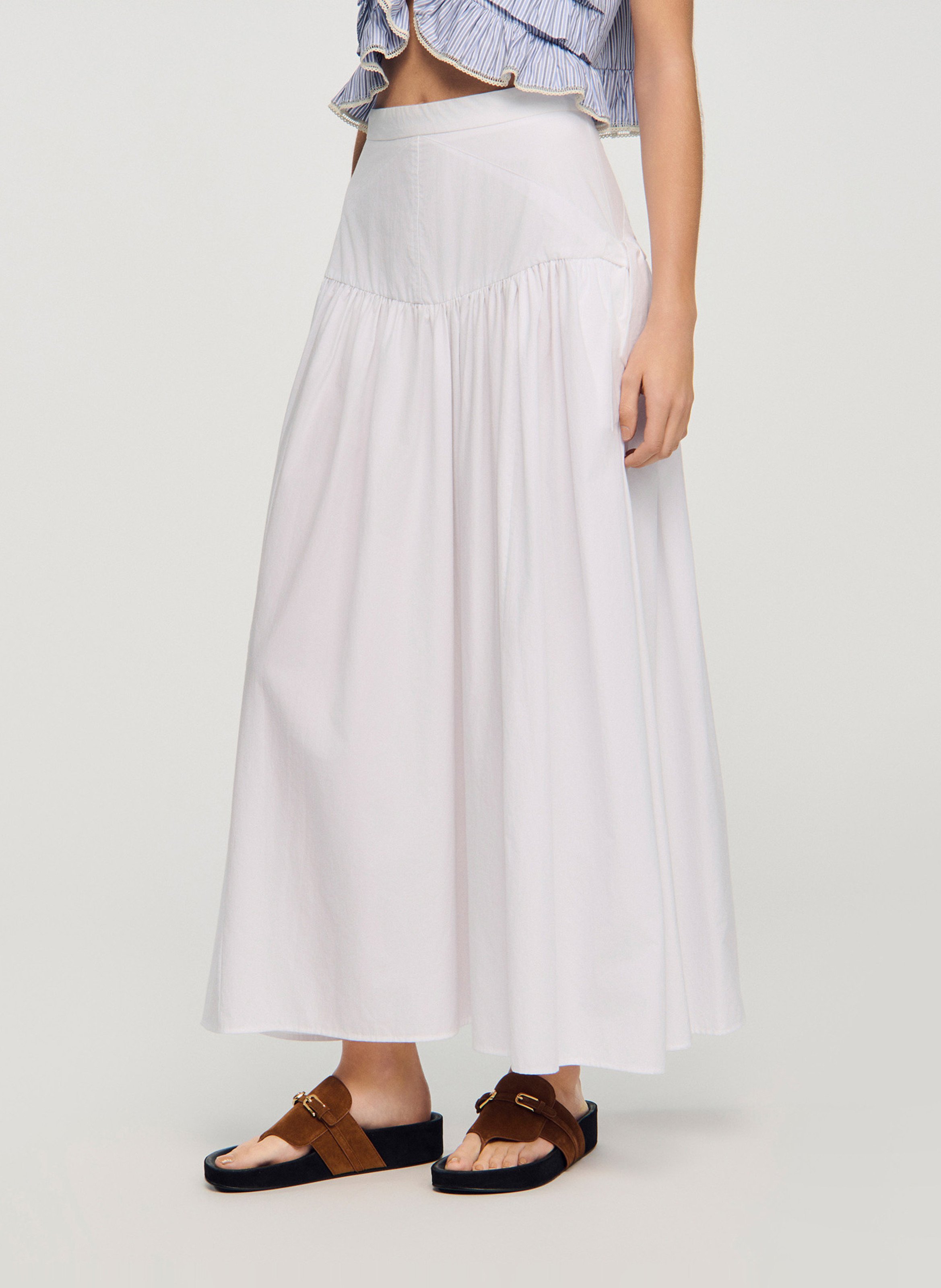 Jupe longue évasée en coton SANDRO Blanc