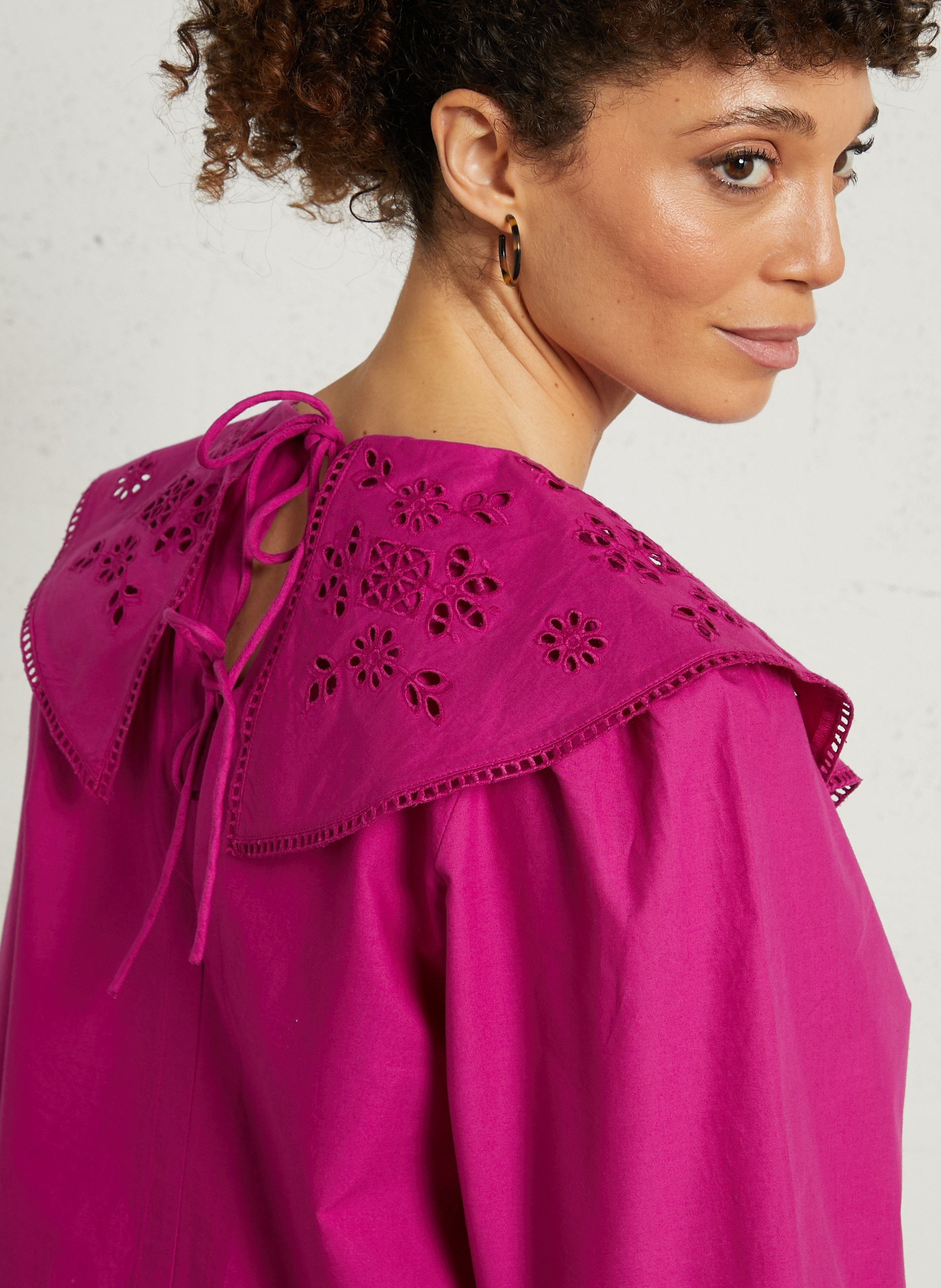 Robe courte col rond en coton DES PETITS HAUTS Violet