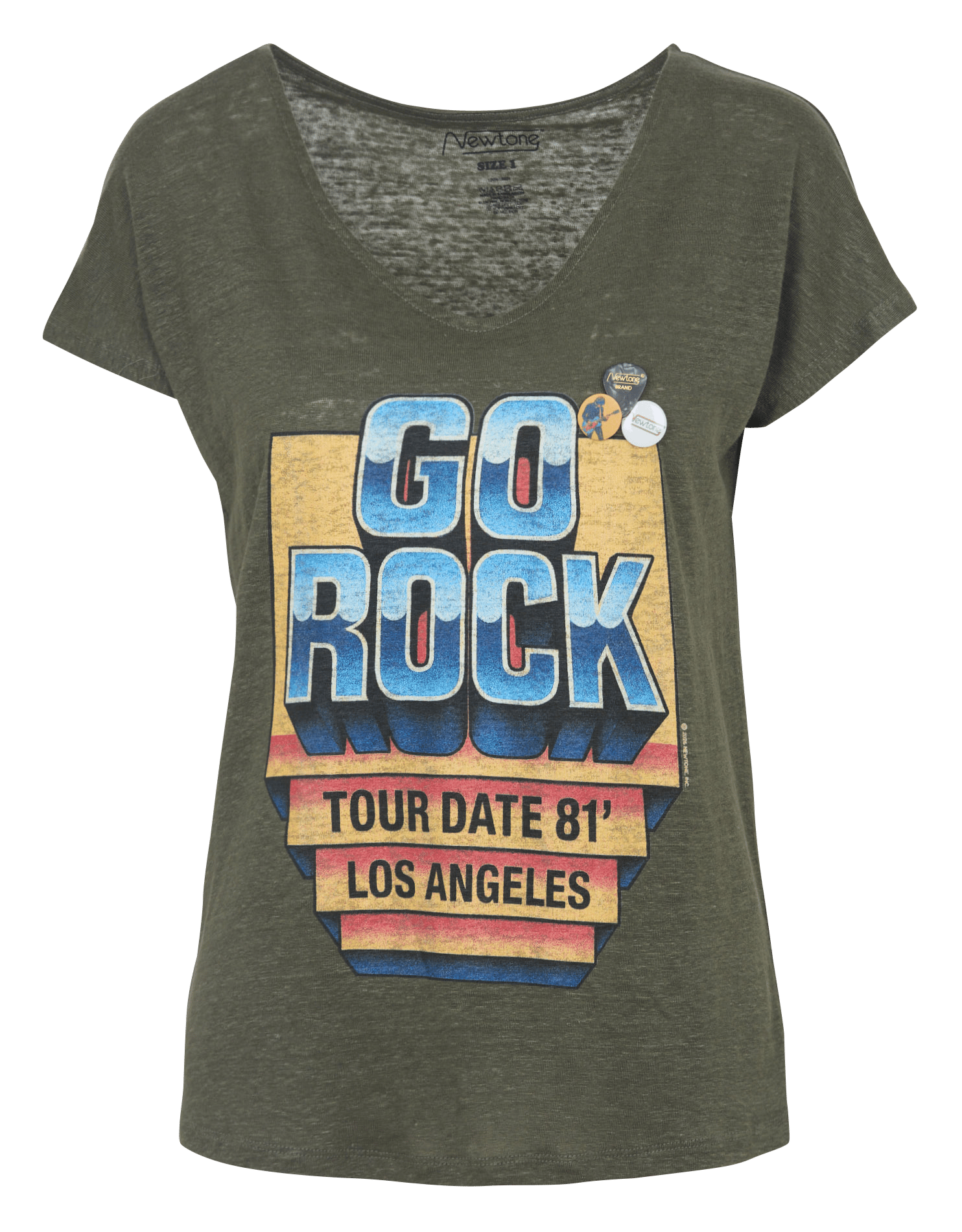 Gerade geschnittenes Leinen-T-Shirt mit V-Ausschnitt NEWTONE Khaki