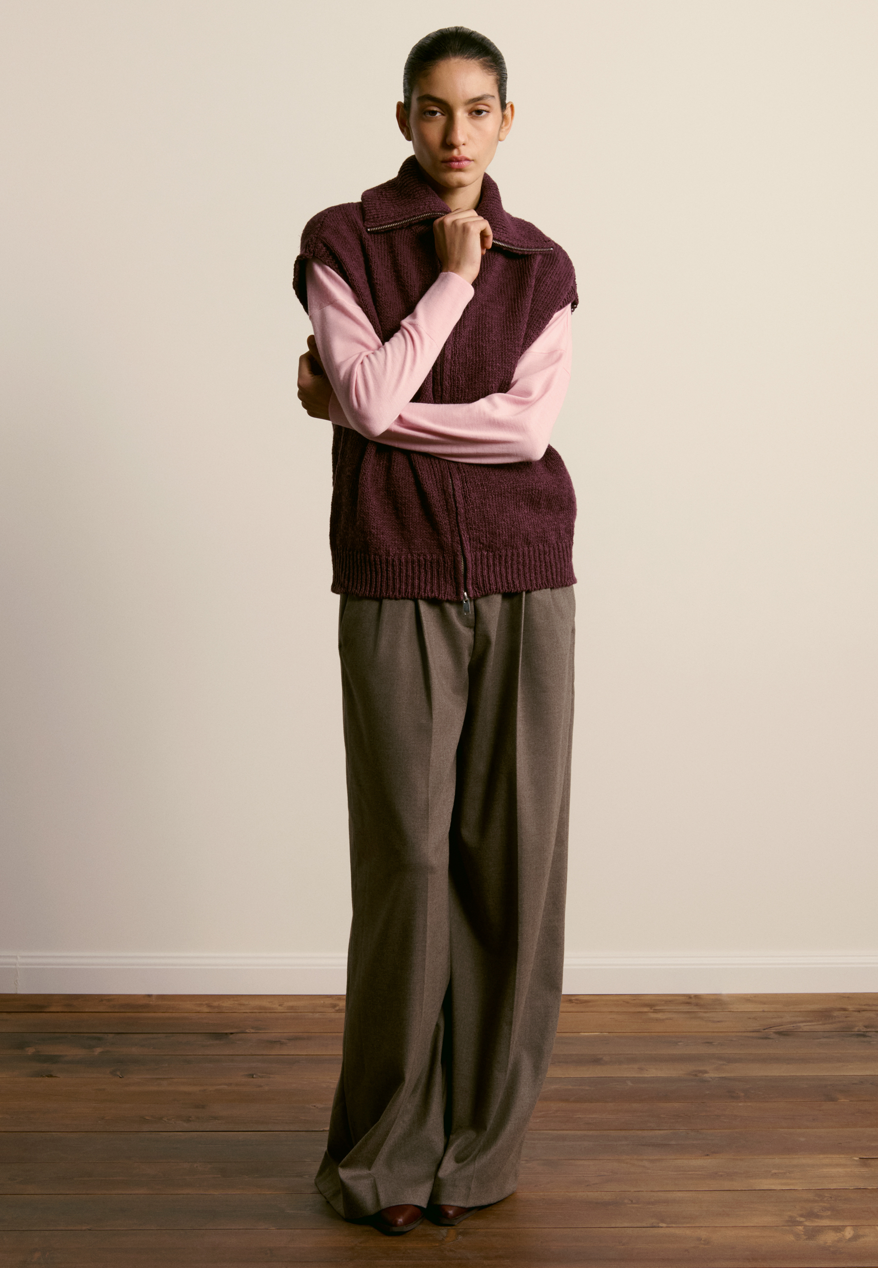 Short-sleeved zip-up cotton and linen vest MAISON MONTAGUT Purple