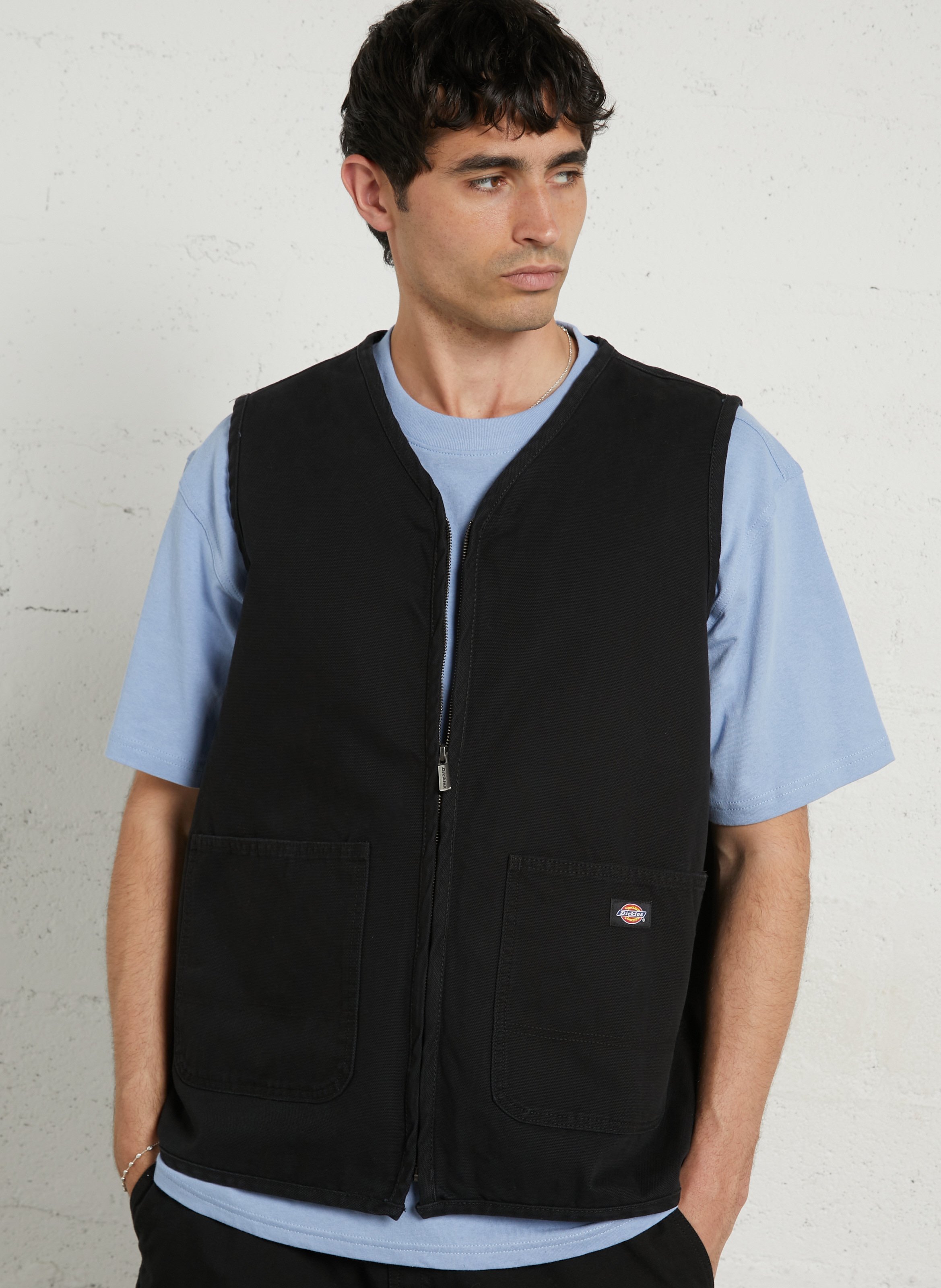 Rechte katoenen jas met V-hals DICKIES Zwart