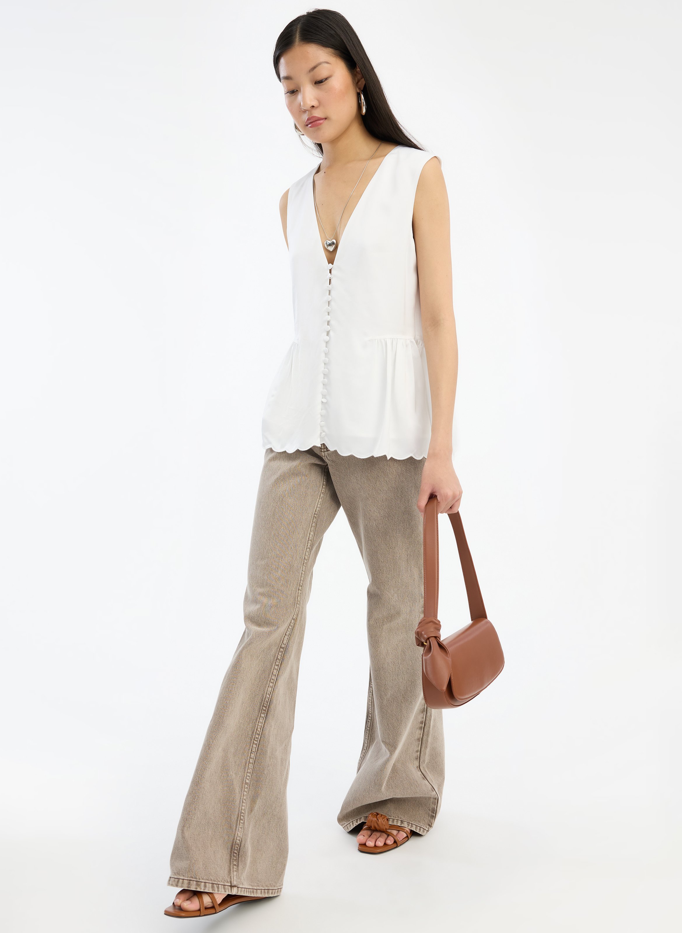 Pantalón globo de talle alto liso ROTATE Blanco