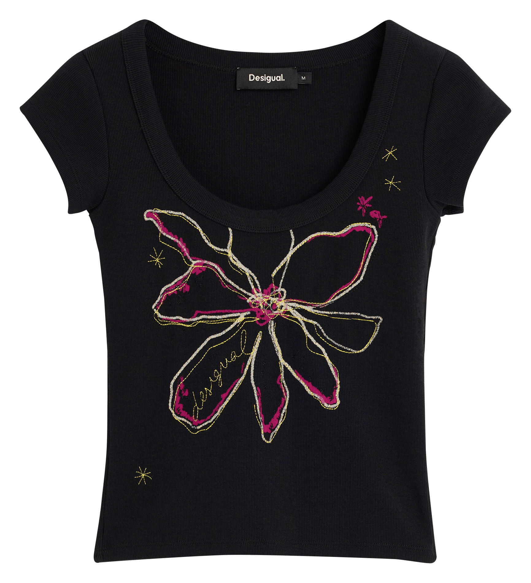 Gerade geschnittenes Rundhals-T-Shirt mit Print DESIGUAL Schwarz