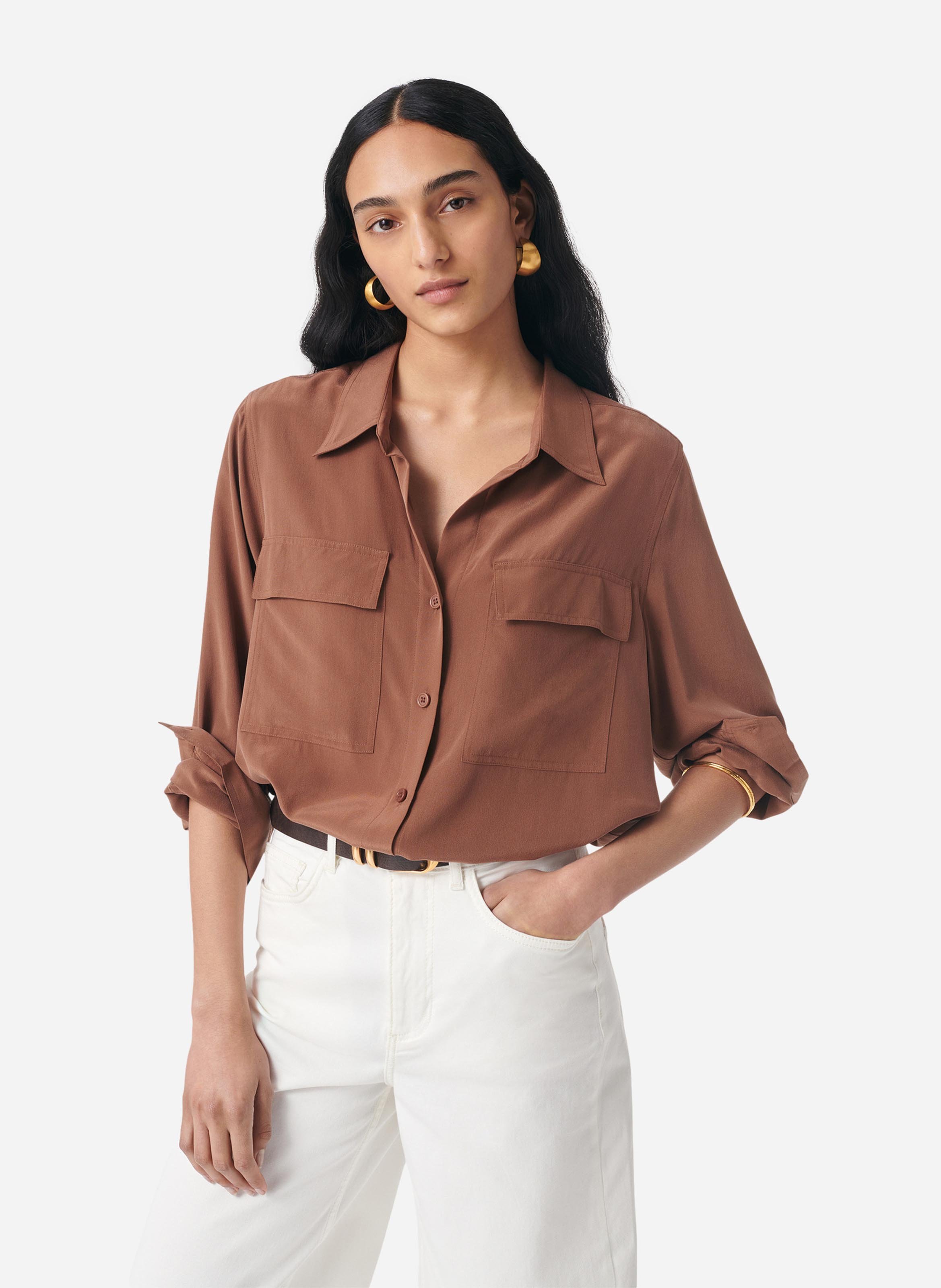 Silk classic-collar shirt VANESSA BRUNO Brown