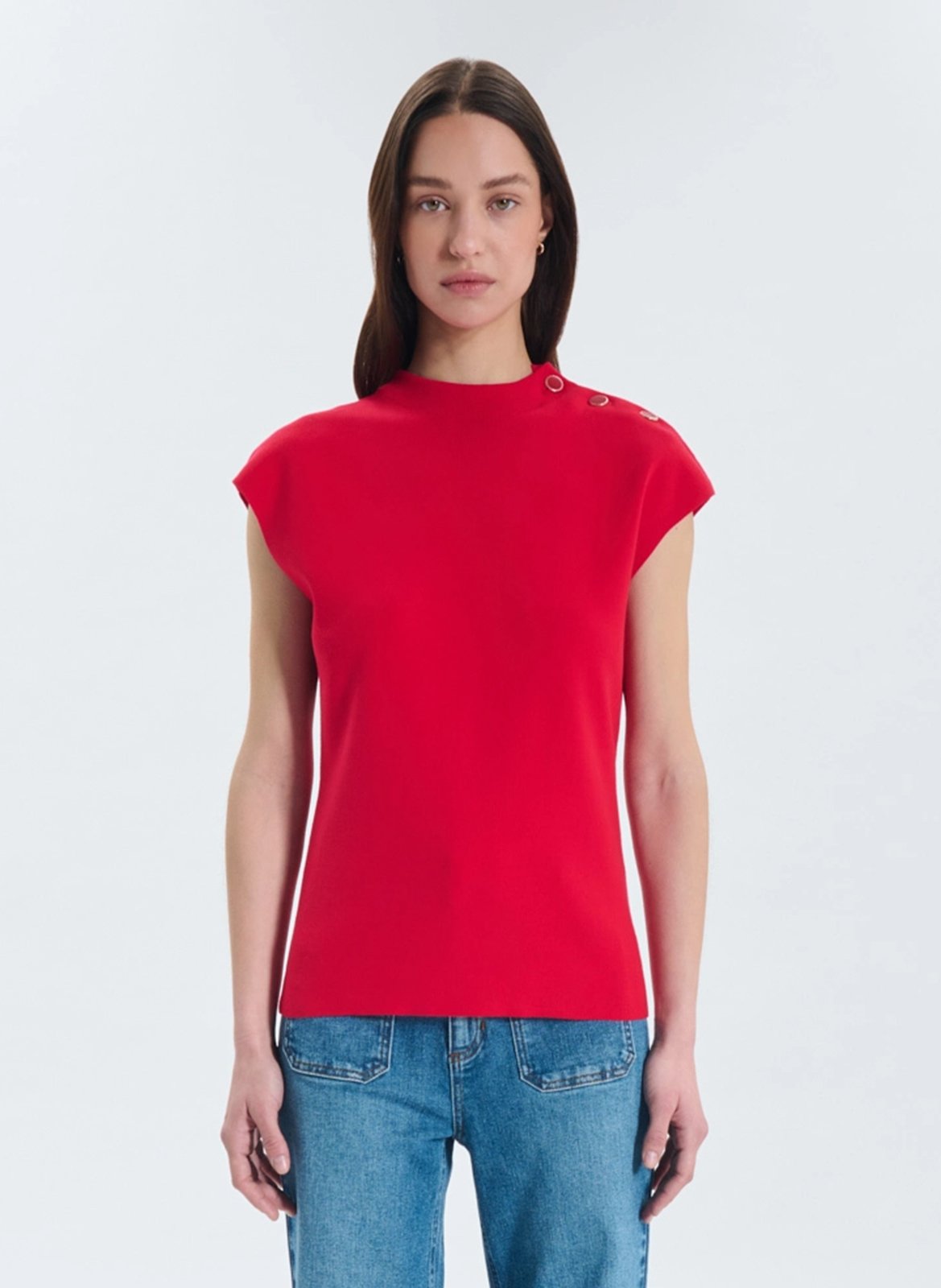 Fitted high-neck cotton blend sweater ZAPA Red