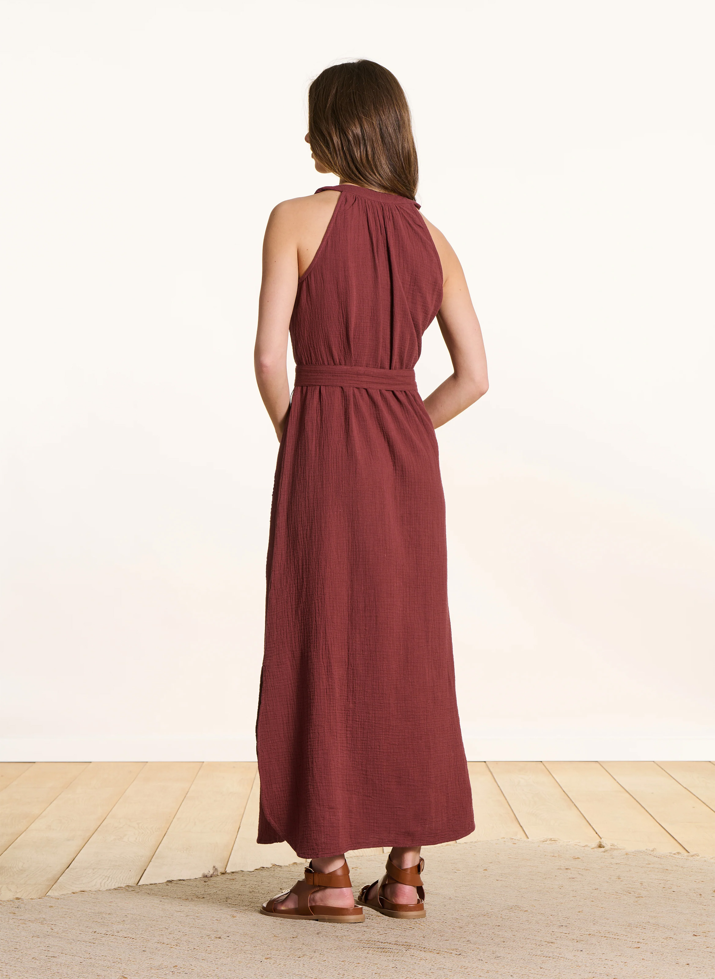 Robe longue droite en coton bio LA FEE MARABOUTEE Marron