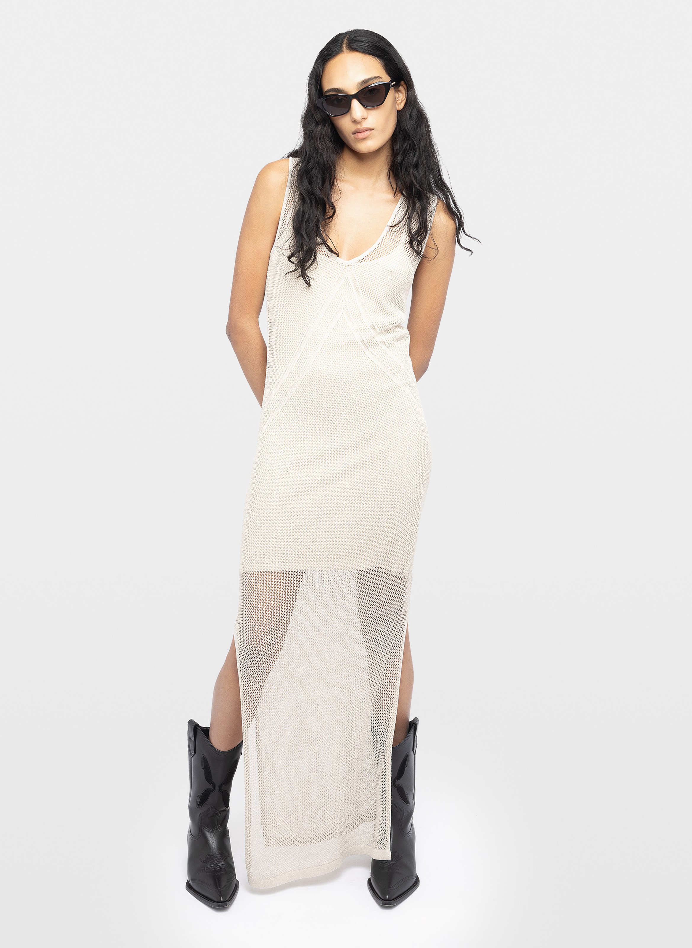 Long cotton-blend V-neck dress ZADIG&VOLTAIRE Beige